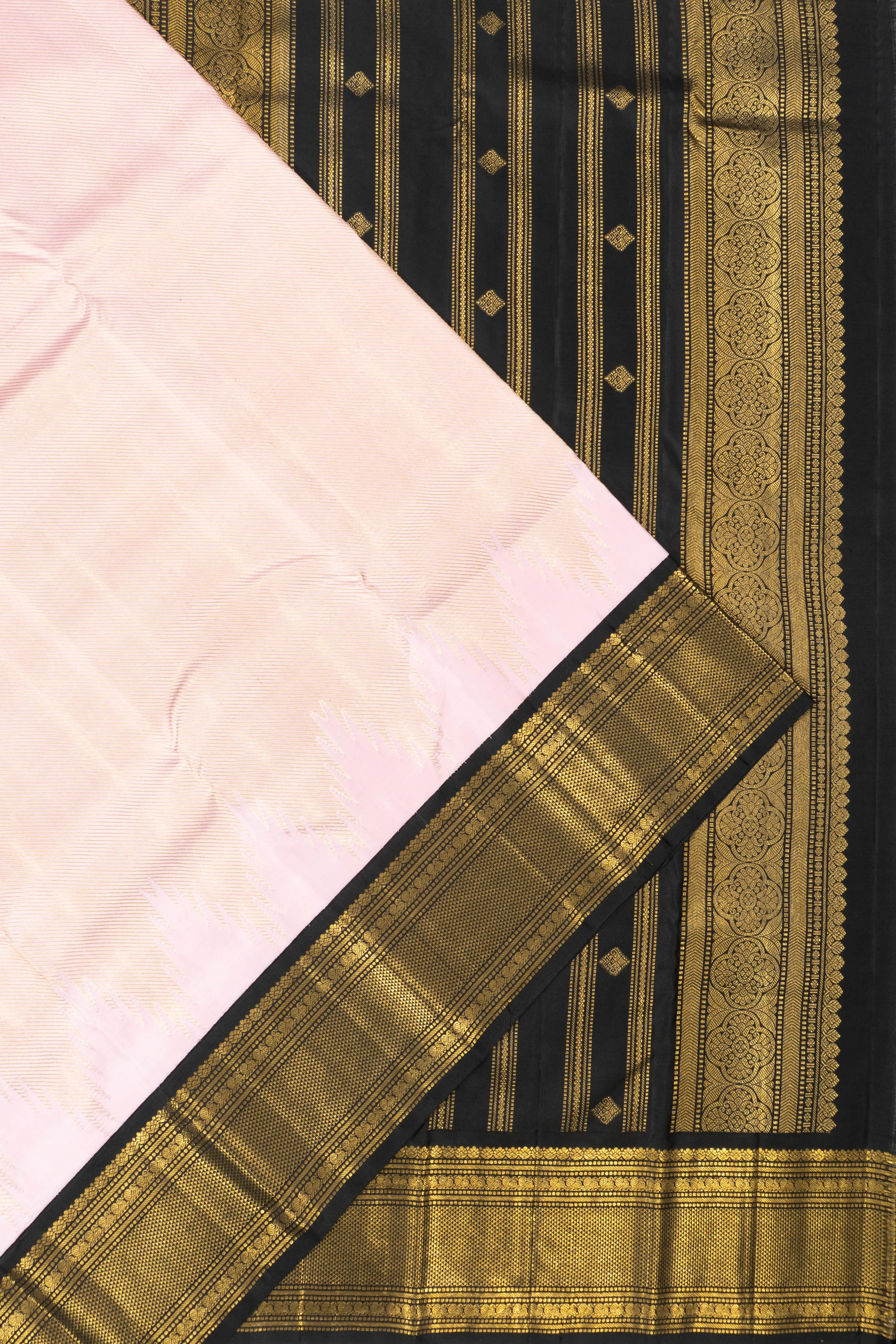 Kanchipuram Silk Diagonal Lines Baby Pink Saree