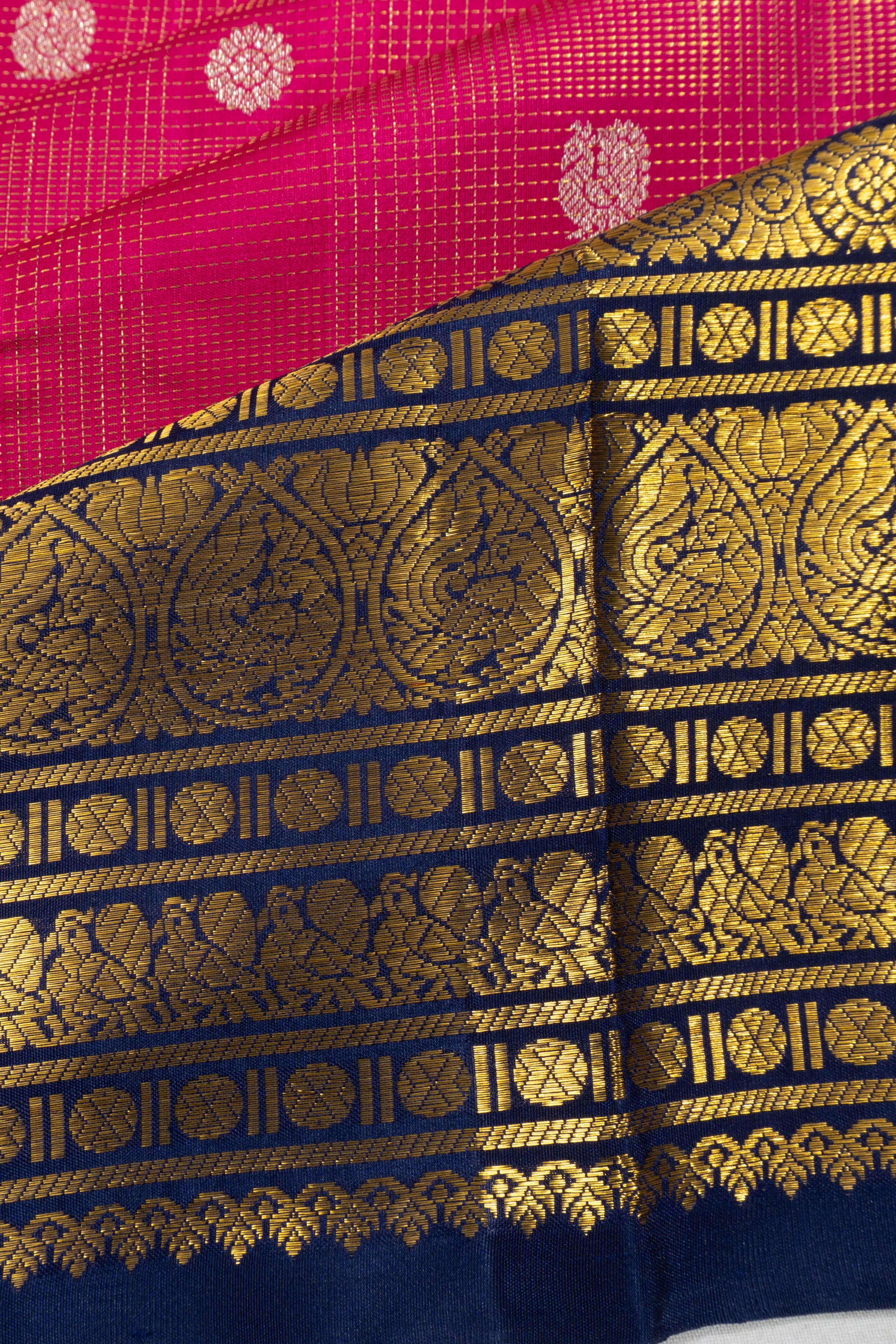 Kanchipuram Silk Checks And Butta Rani Pink Saree