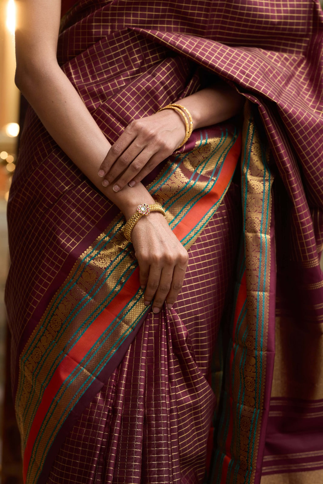 Classic Kanchipuram Silk Checks Maroon Saree