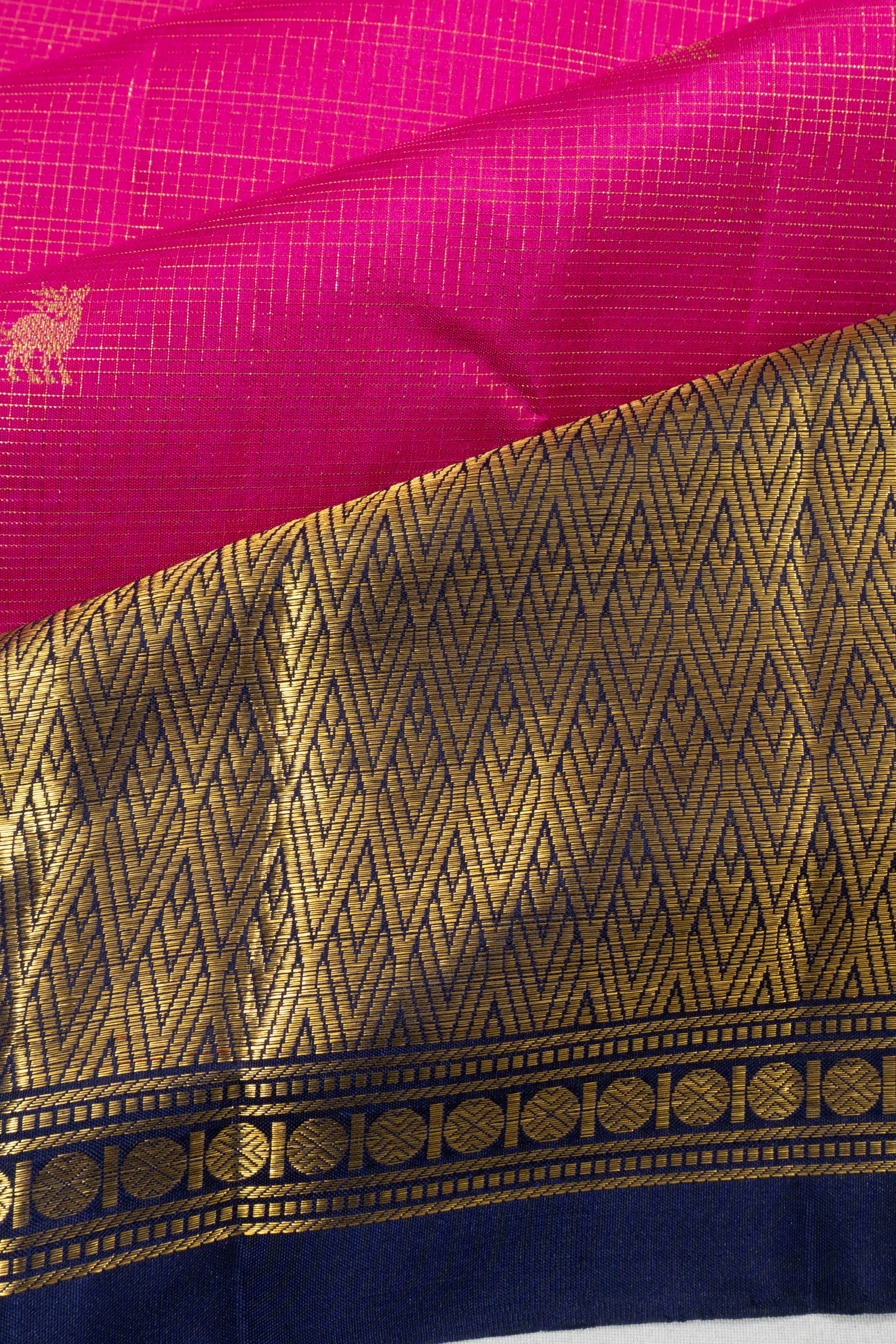 Kanchipuram Silk Checks And Butta Pink Saree