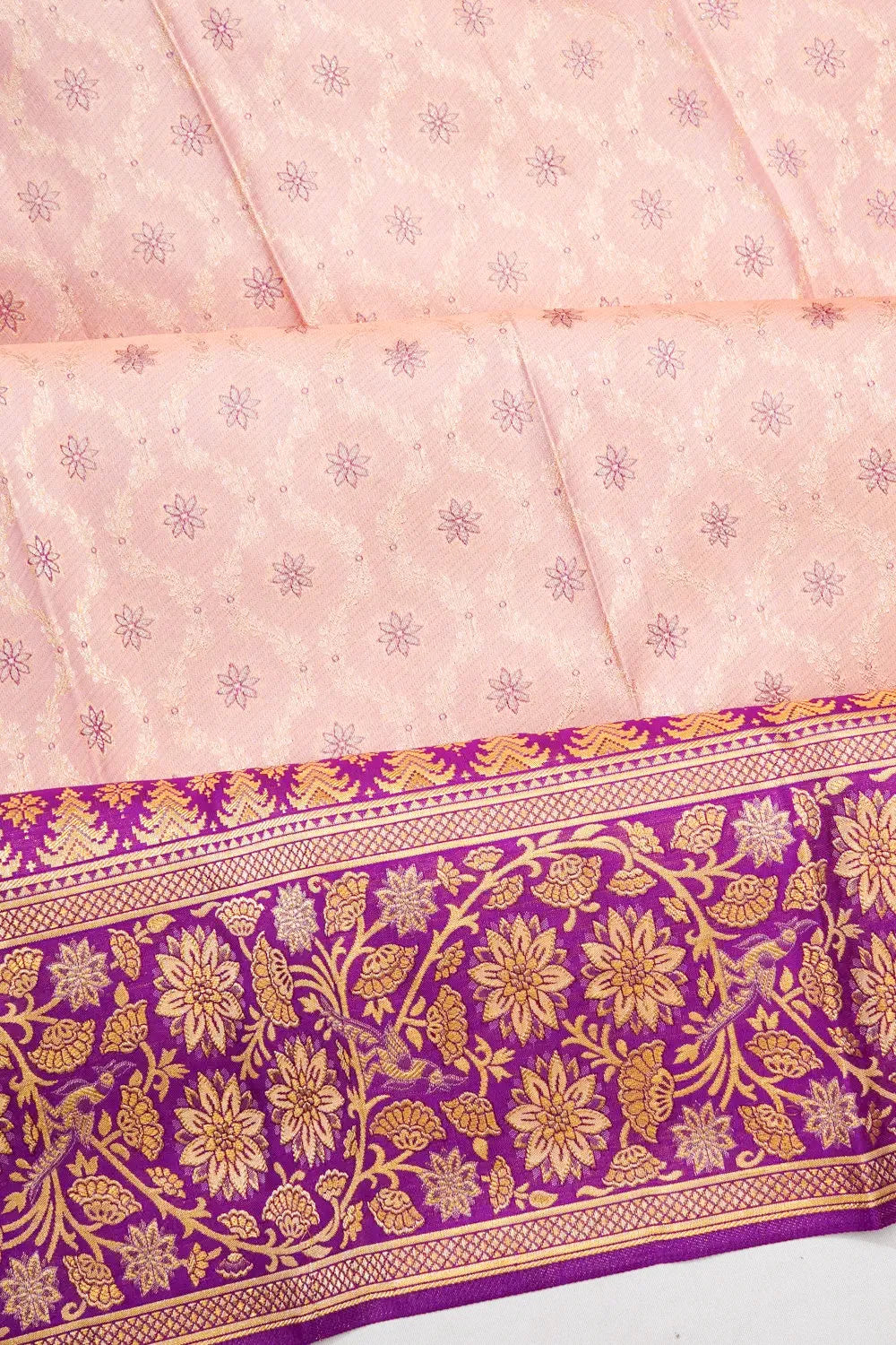 Kanchipuram Silk Brocade Baby Peach Saree