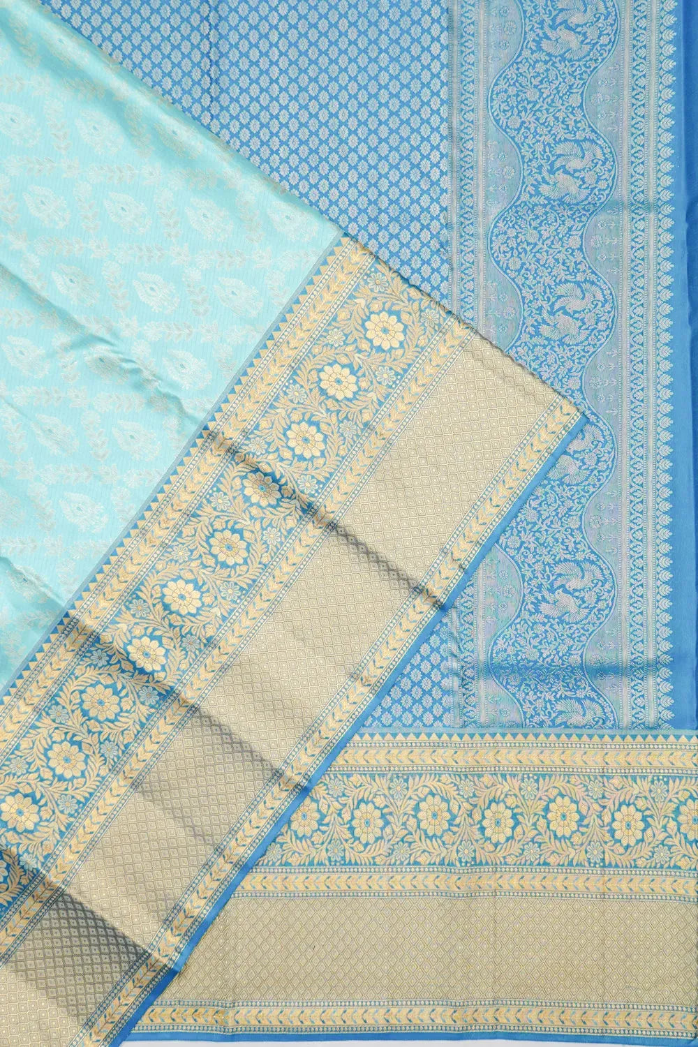 Kanchipuram Silk Brocade Sea Blue Saree