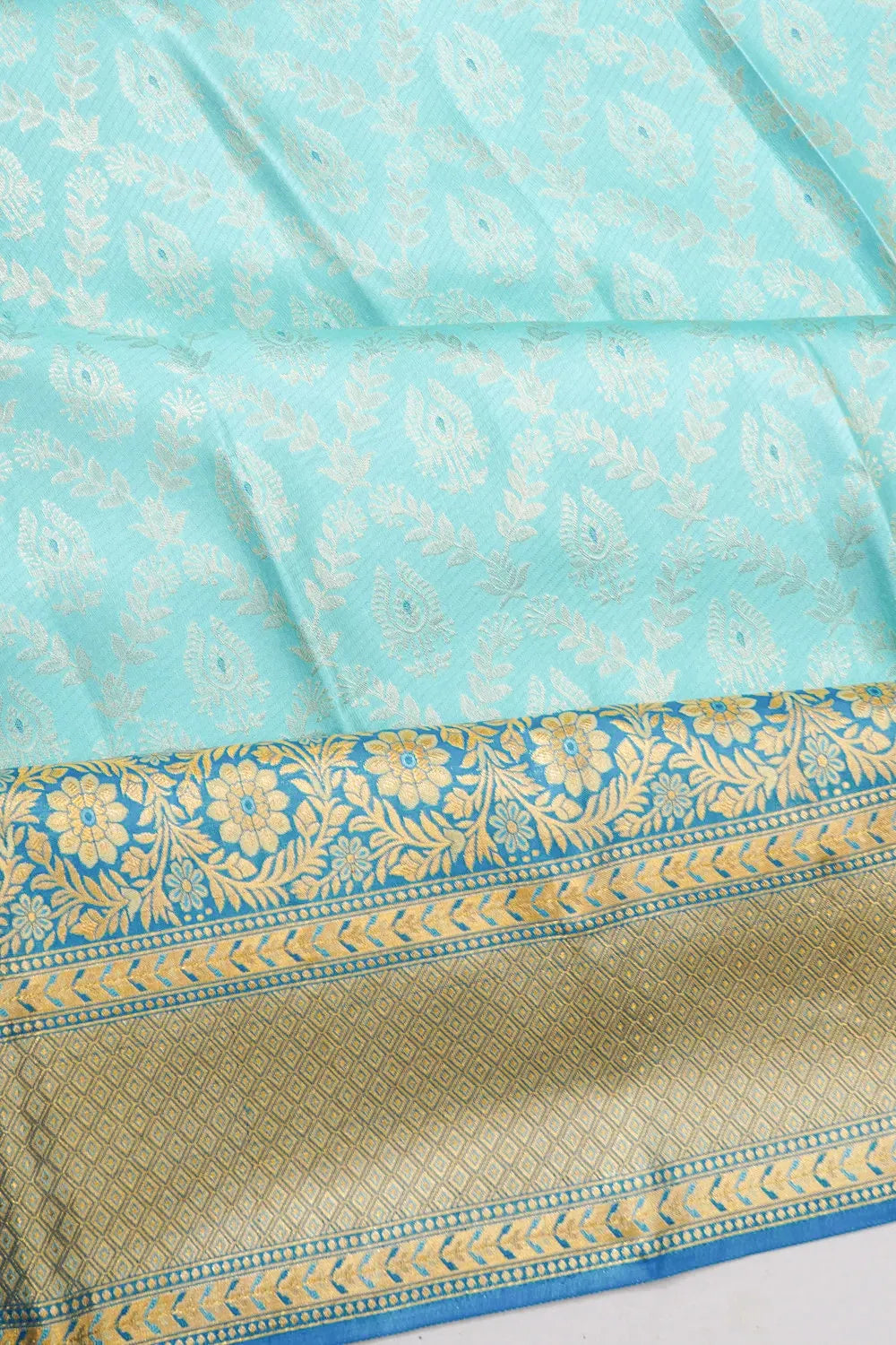 Kanchipuram Silk Brocade Sea Blue Saree