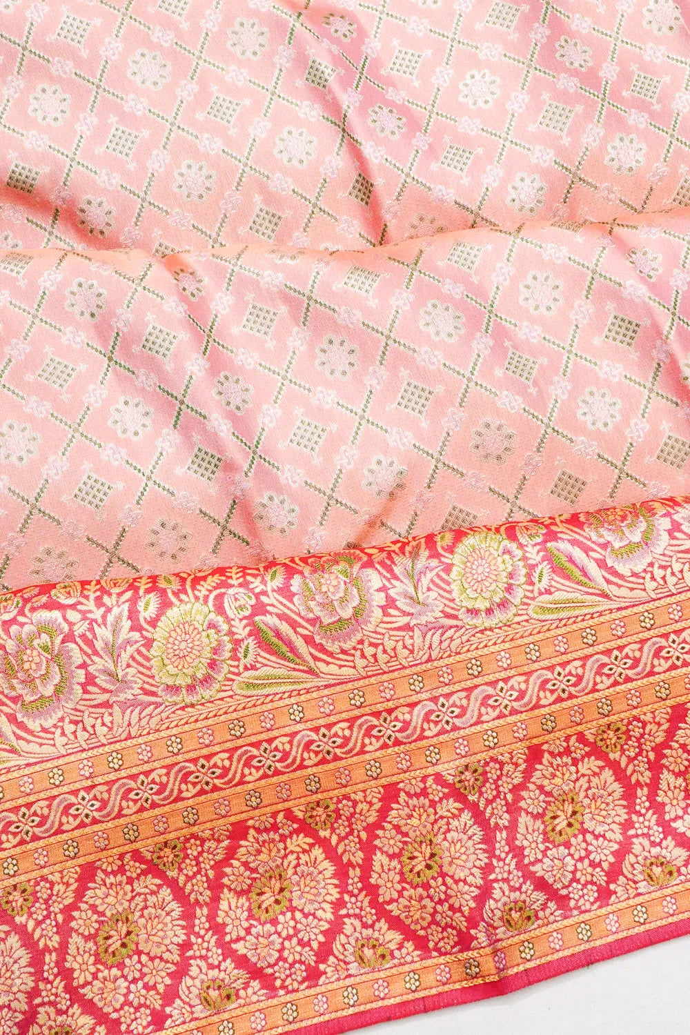 Kanchipuram Silk Tissue Brocade Peach Saree