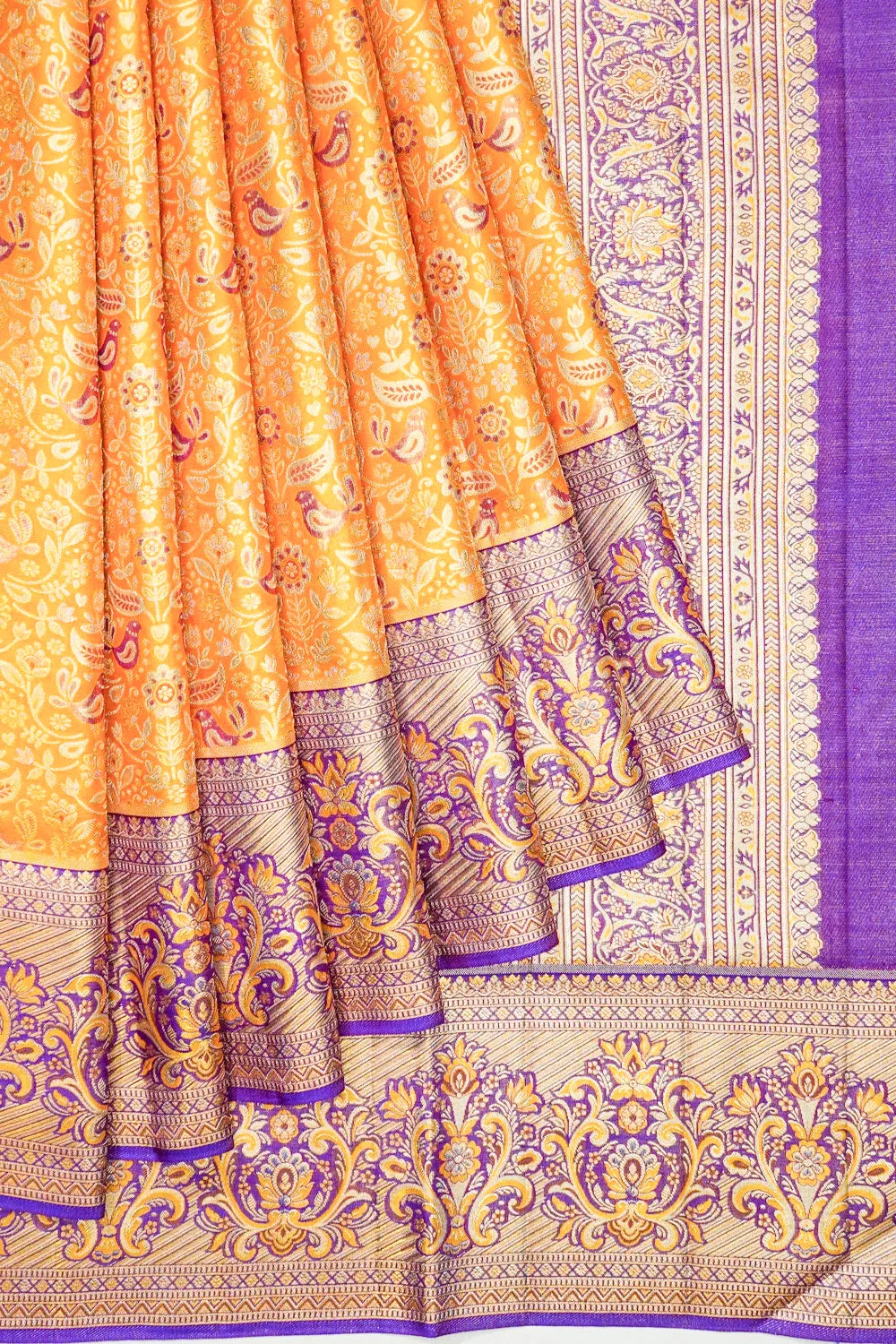 Kanchipuram Silk Tissue Brocade Mustard Yellow Saree