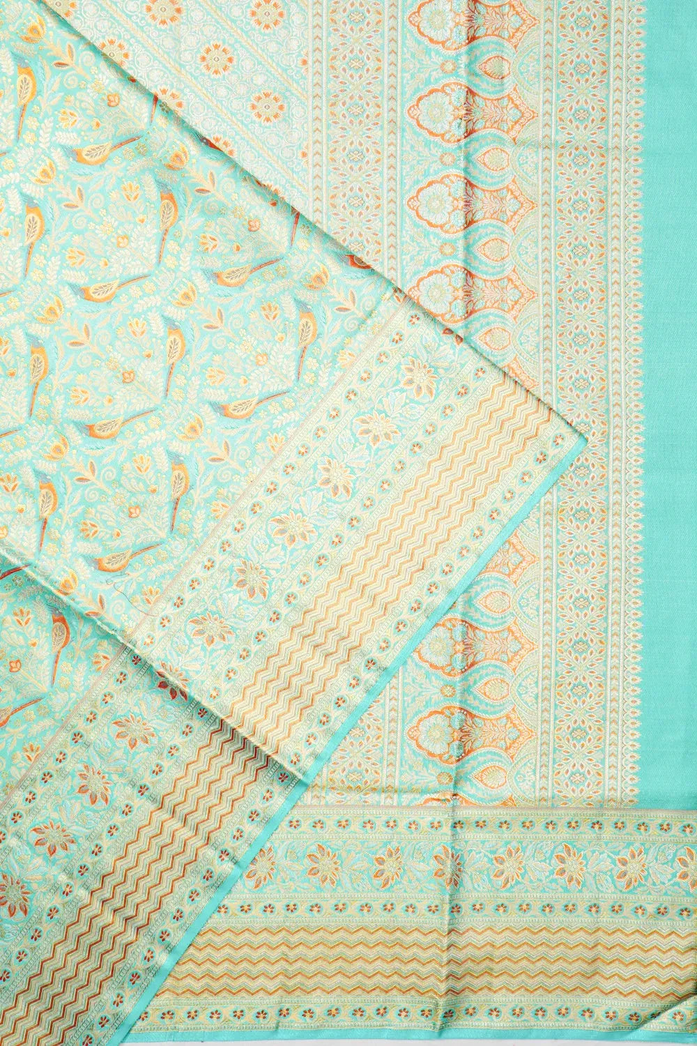 Kanchipuram Silk Tissue Brocade Pastel Green Saree