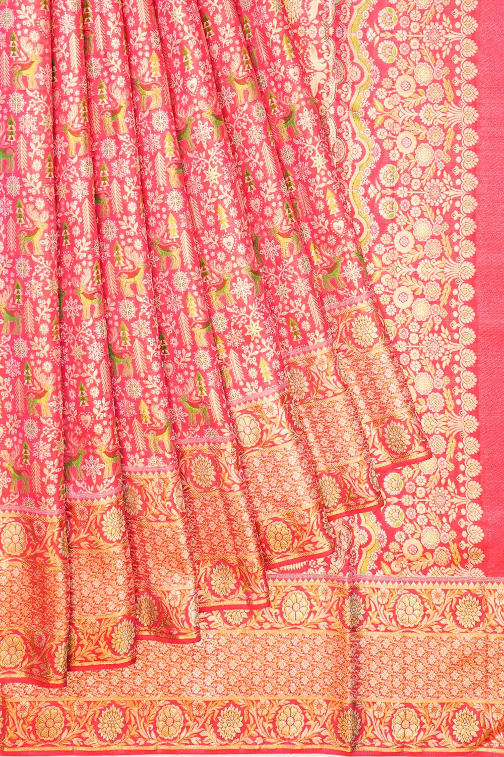 Kanchipuram Silk Tissue Brocade Pink Saree
