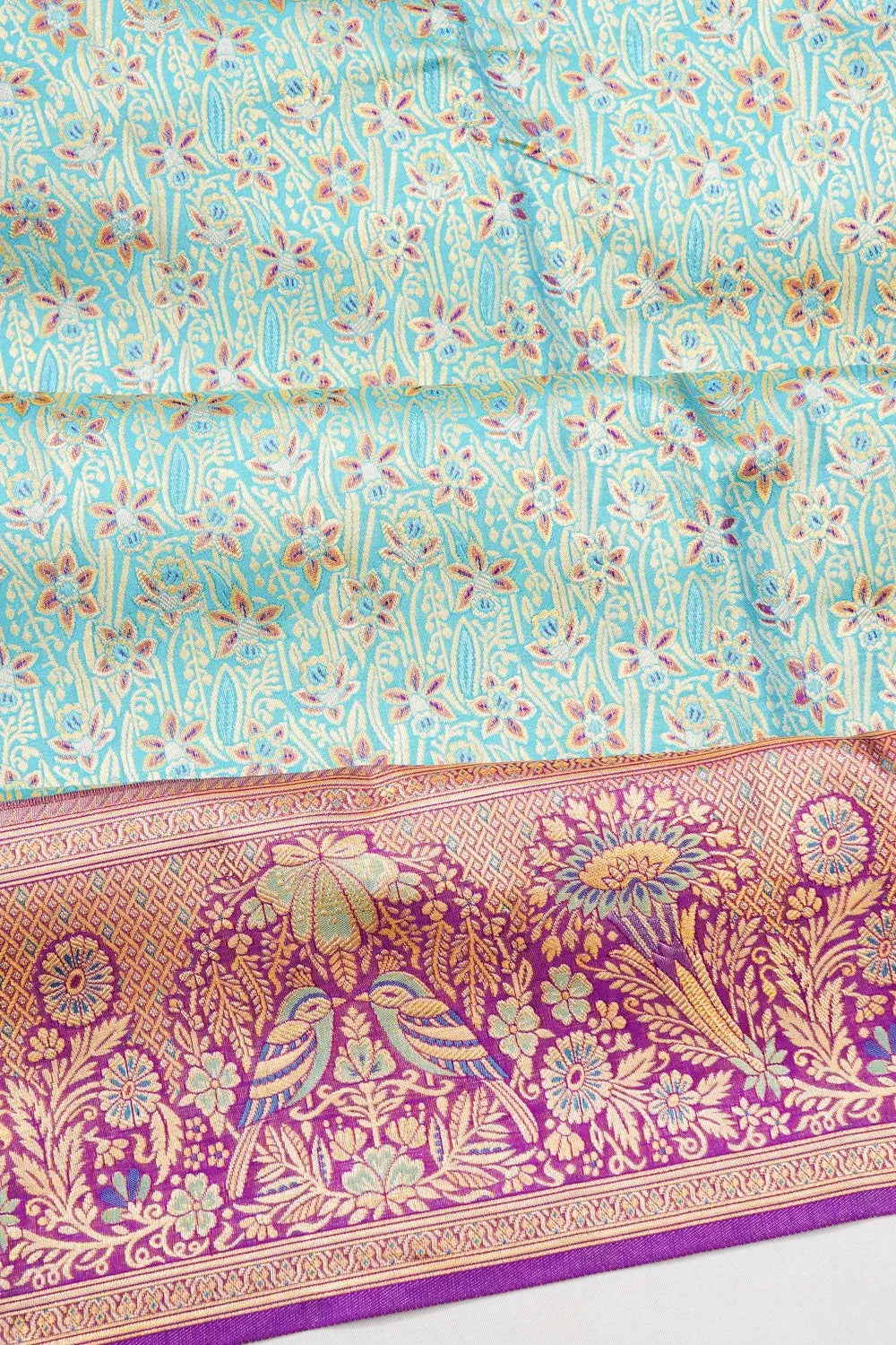 Kanchipuram Silk Tissue Brocade Sea Green Saree