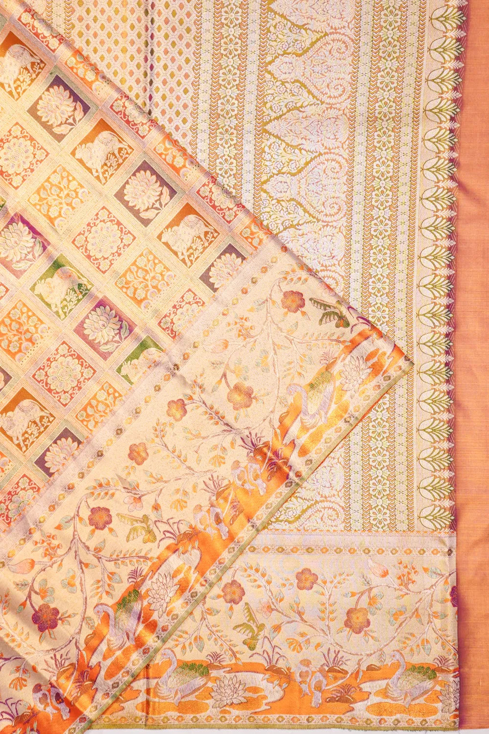 Taranga Kanchi Silk Tissue Brocade Orange Saree With Pichwai Motifs