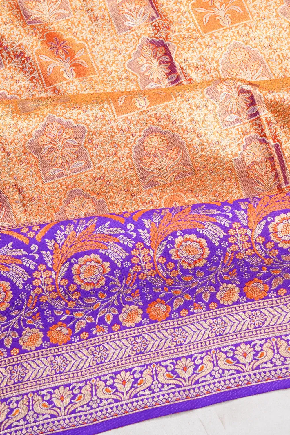 Taranga Kanchi Silk Tissue Brocade Orange Saree