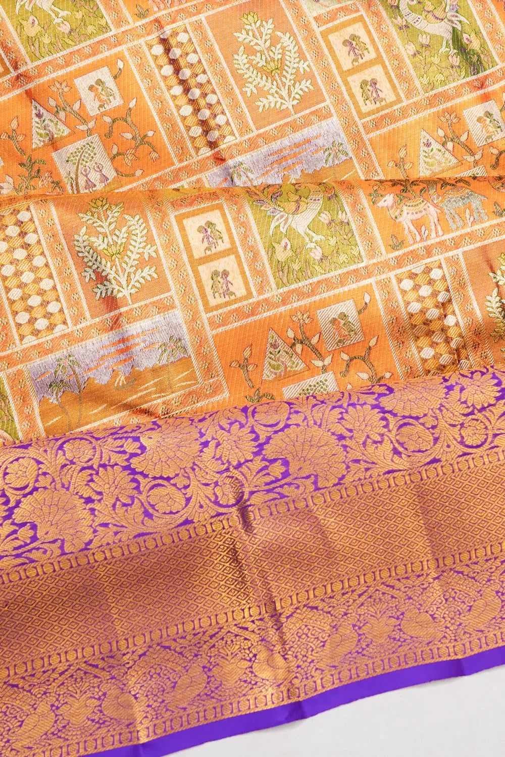 Taranga Kanchi Silk Tissue Brocade Orange Saree
