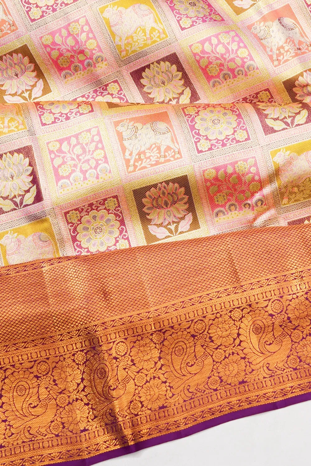 Taranga Kanchi Silk Tissue Brocade Pink Saree With Pichwai Motifs
