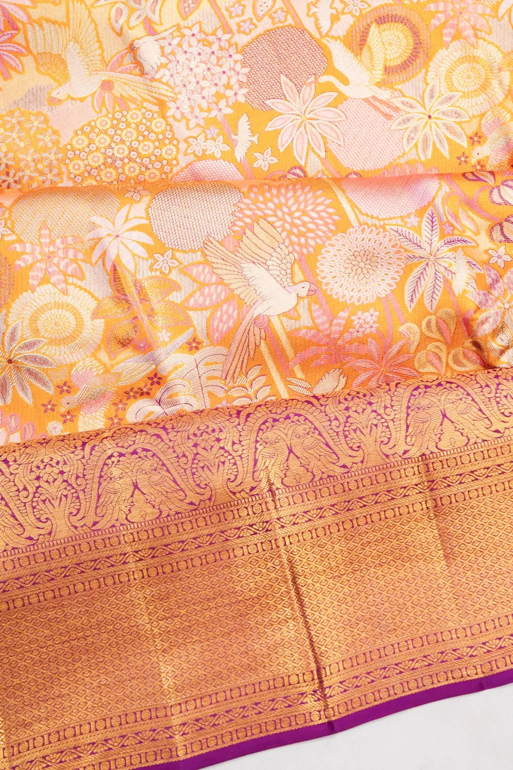 Taranga Kanchi Silk Tissue Brocade Orange Saree