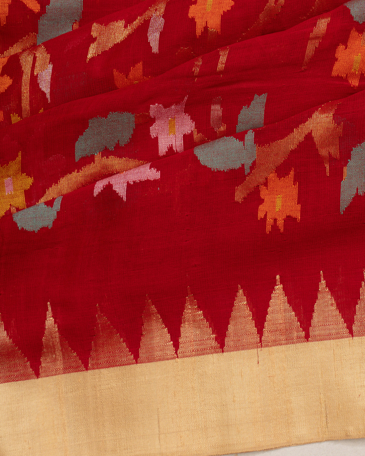 Ponduru Handspun Cotton All Over Jamdani Jaal Red Saree