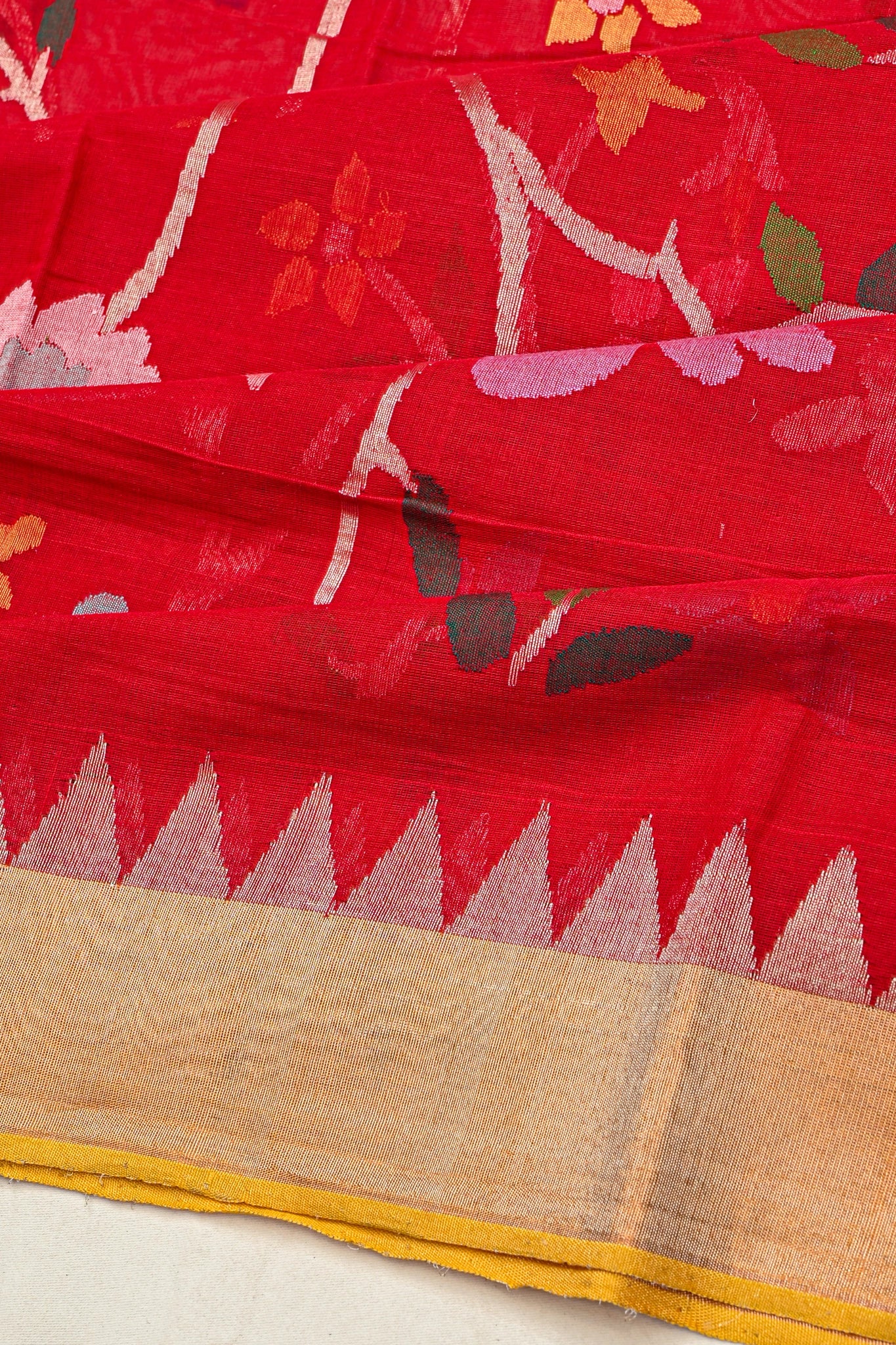 Ponduru Handspun Cotton All Over Jamdhani Jaal Red Saree