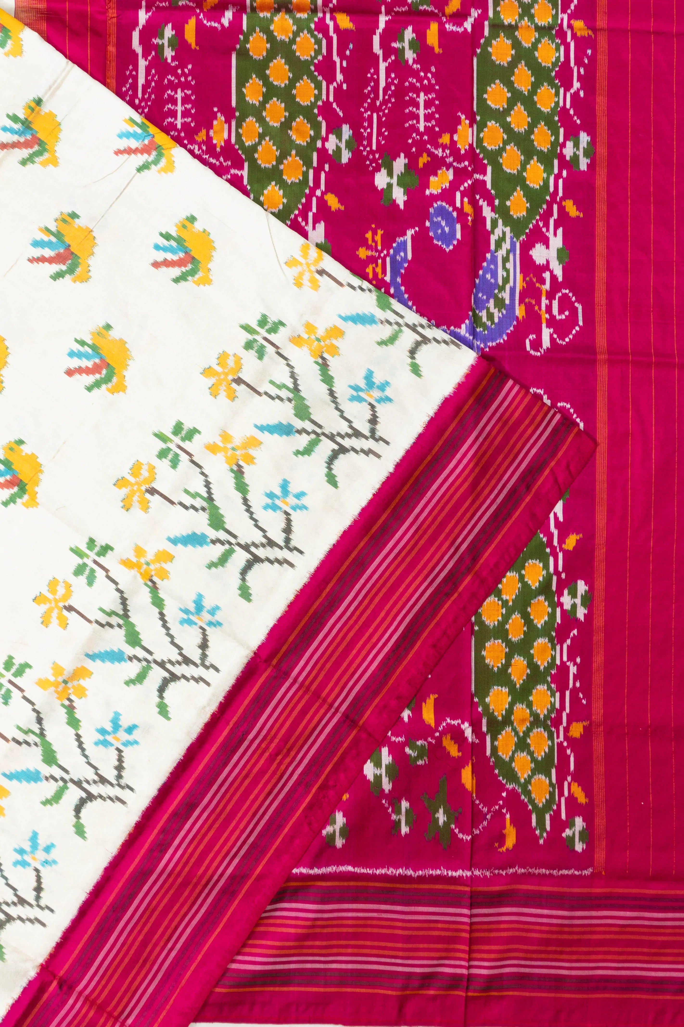 Pochampally Silk Ikat Butta White Saree