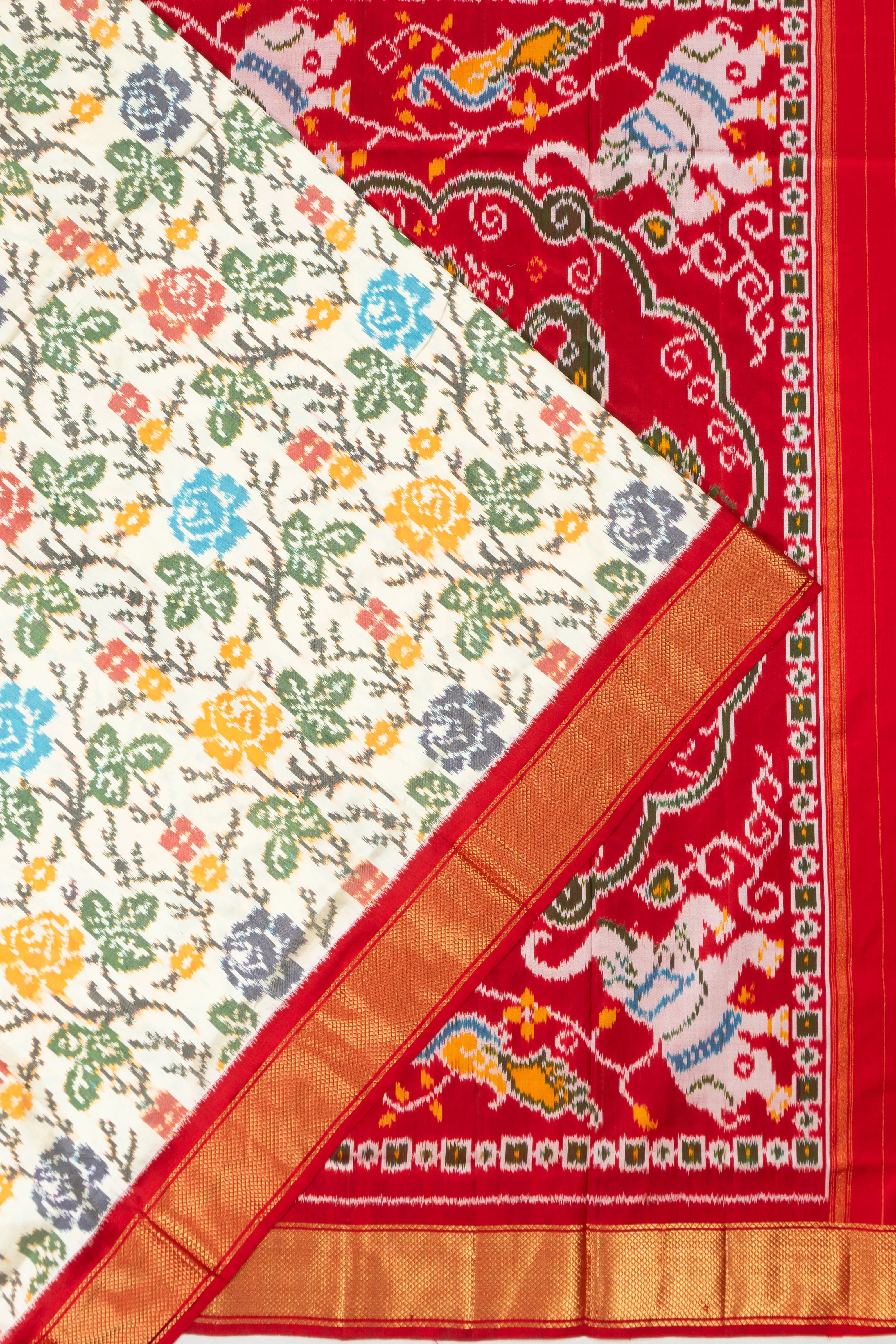 Pochampally Silk Ikat Off White Saree