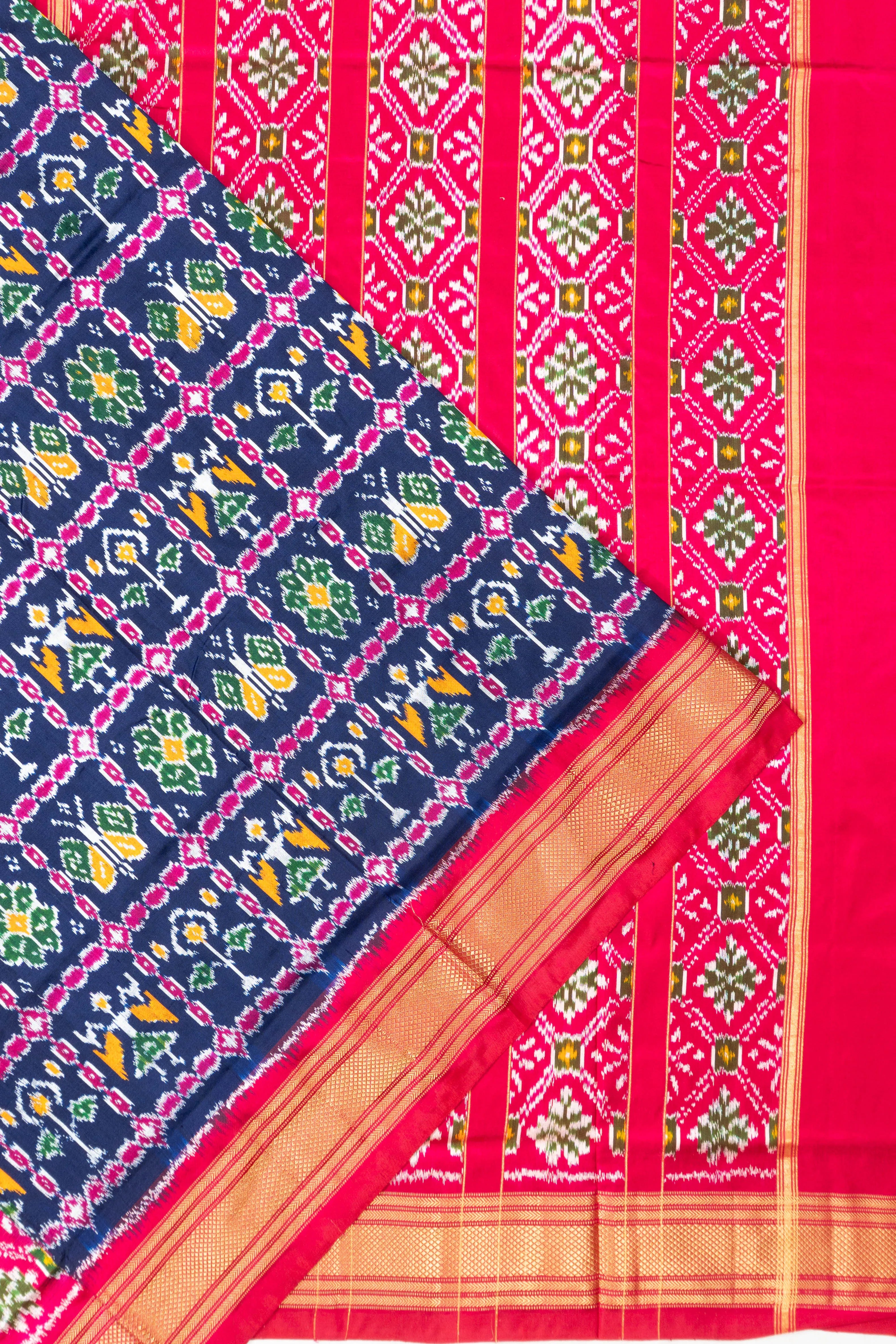 Pochampally Silk Ikat Checks And Butta Royal Blue Saree