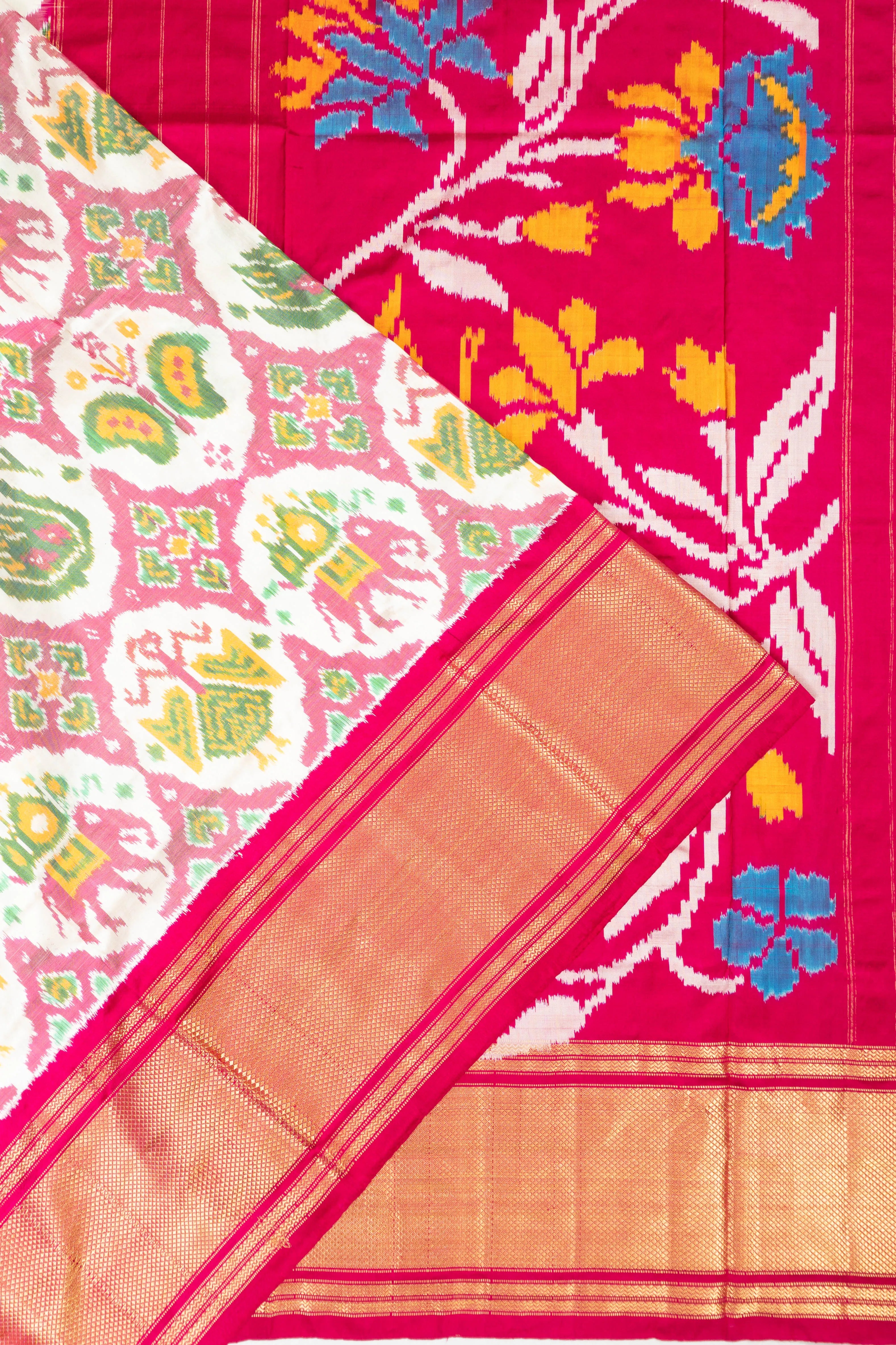 Pochampally Silk Ikat Brocade Off White Saree