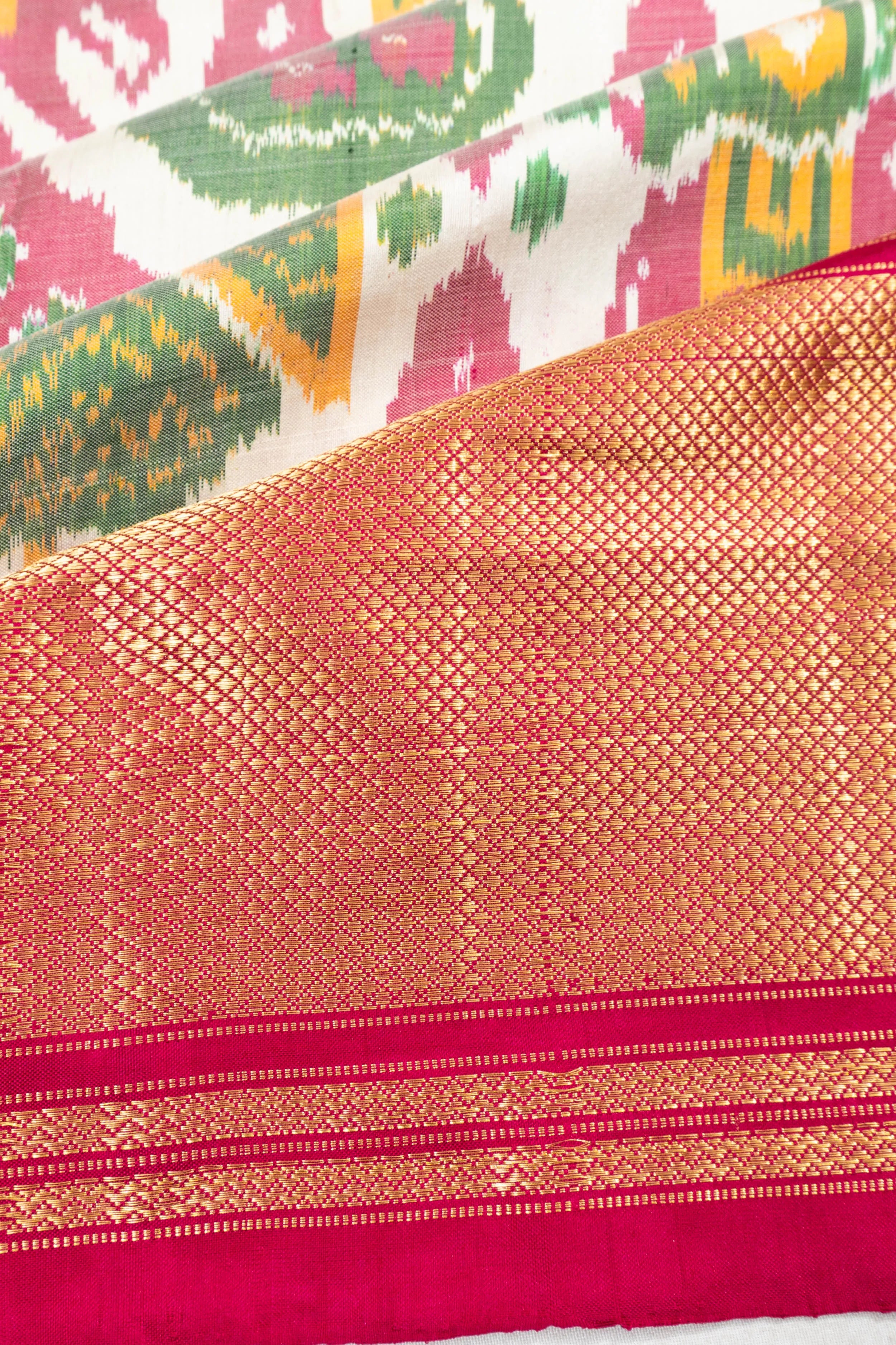 Pochampally Silk Ikat Brocade Off White Saree