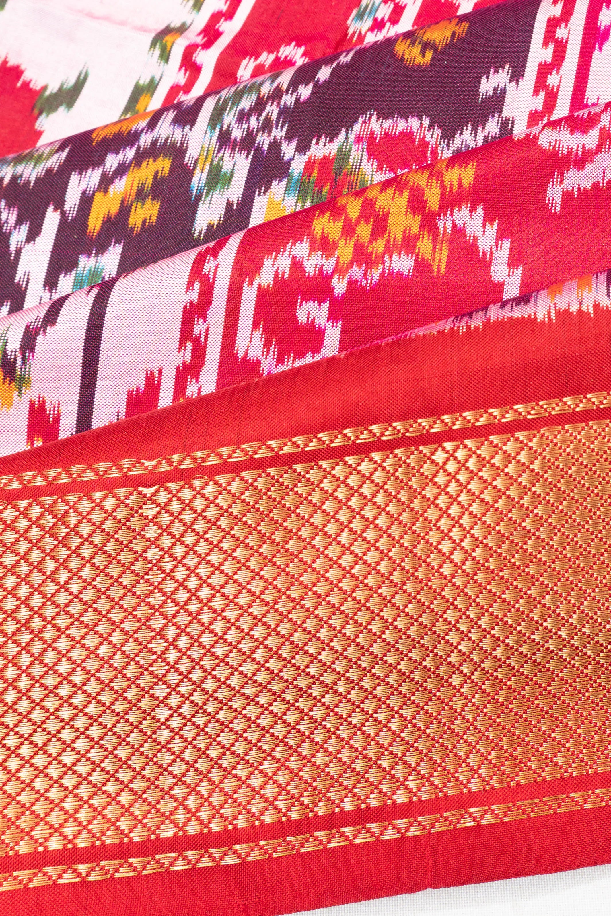 Semi Patan Silk Ikat Checks And Butta Multicolour Saree