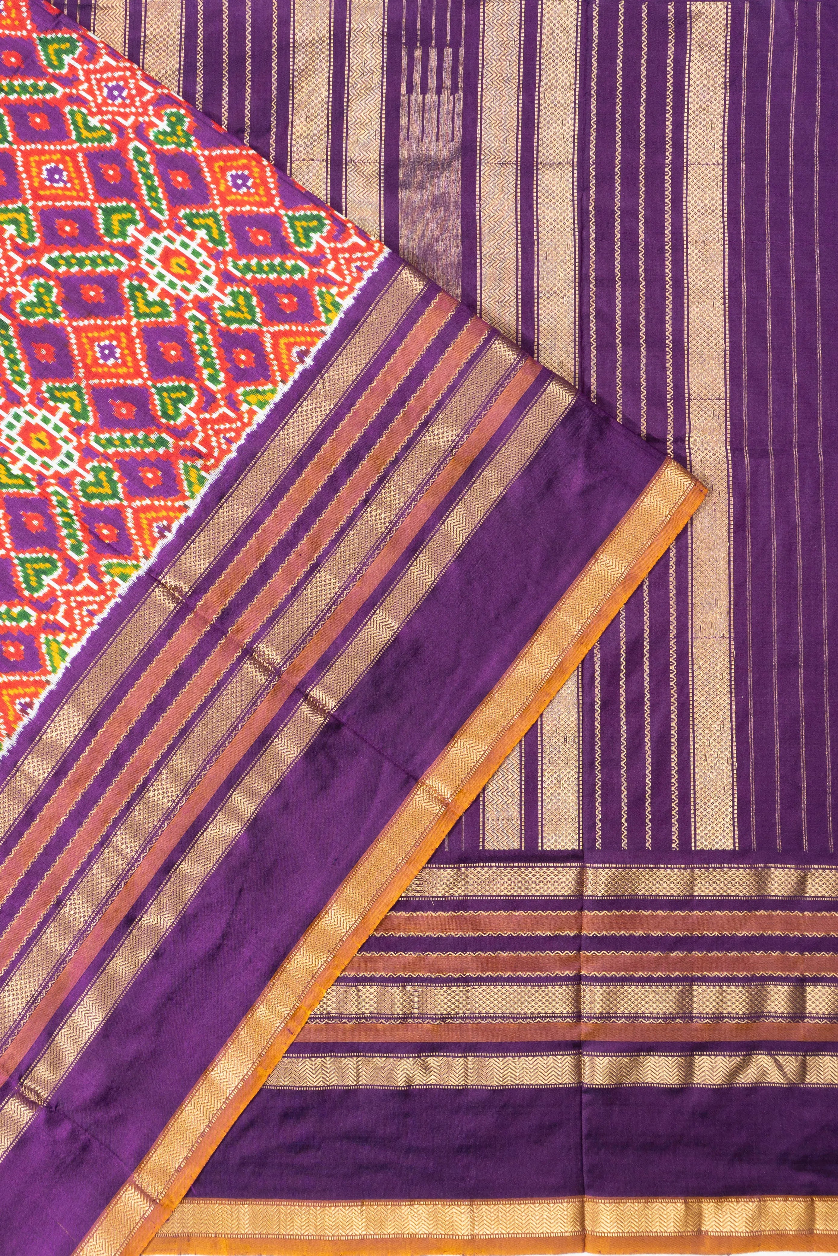 Semi Patan Silk Ikat Brocade Violet Saree