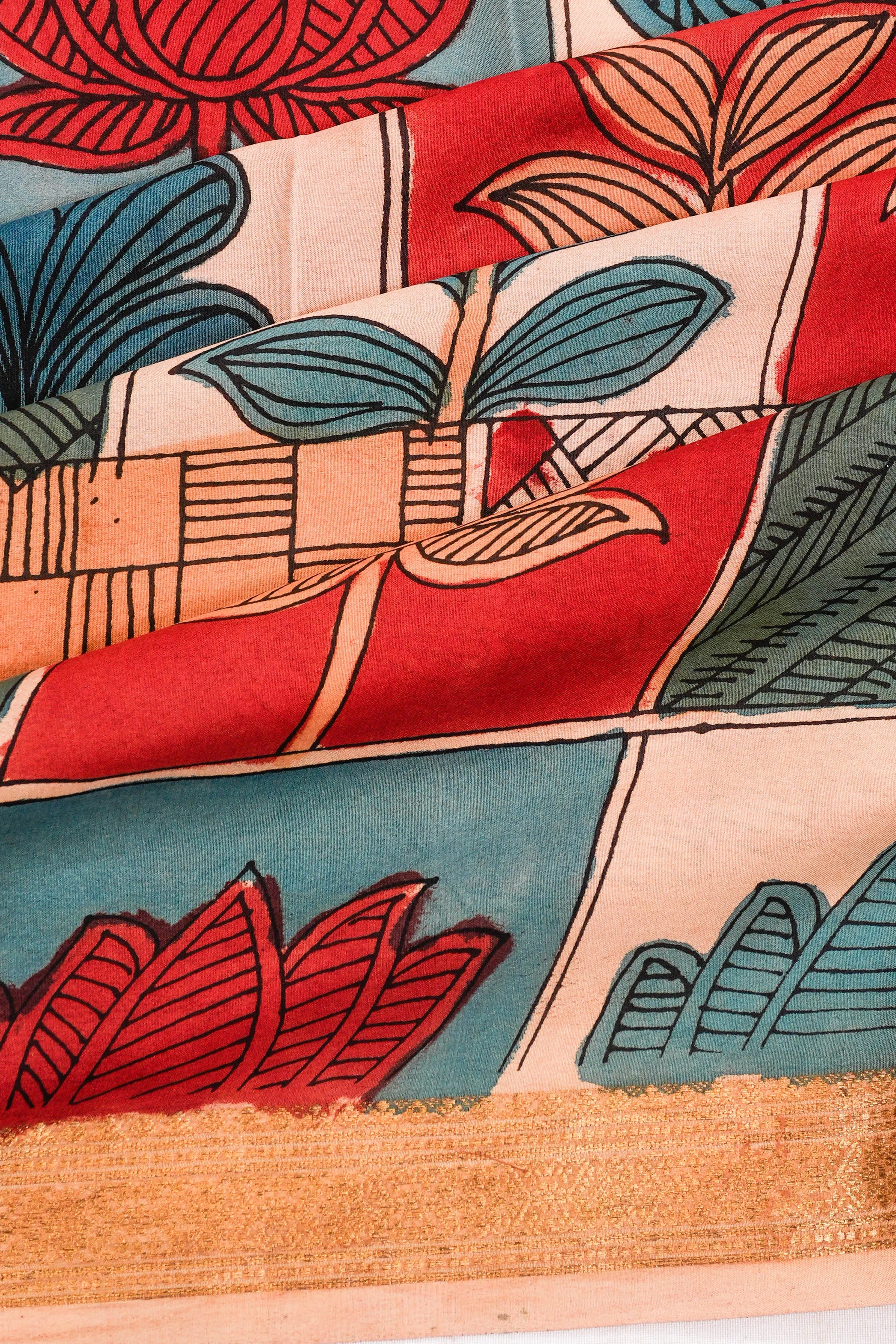 Kalamkari Silk Hand Painted Red Saree