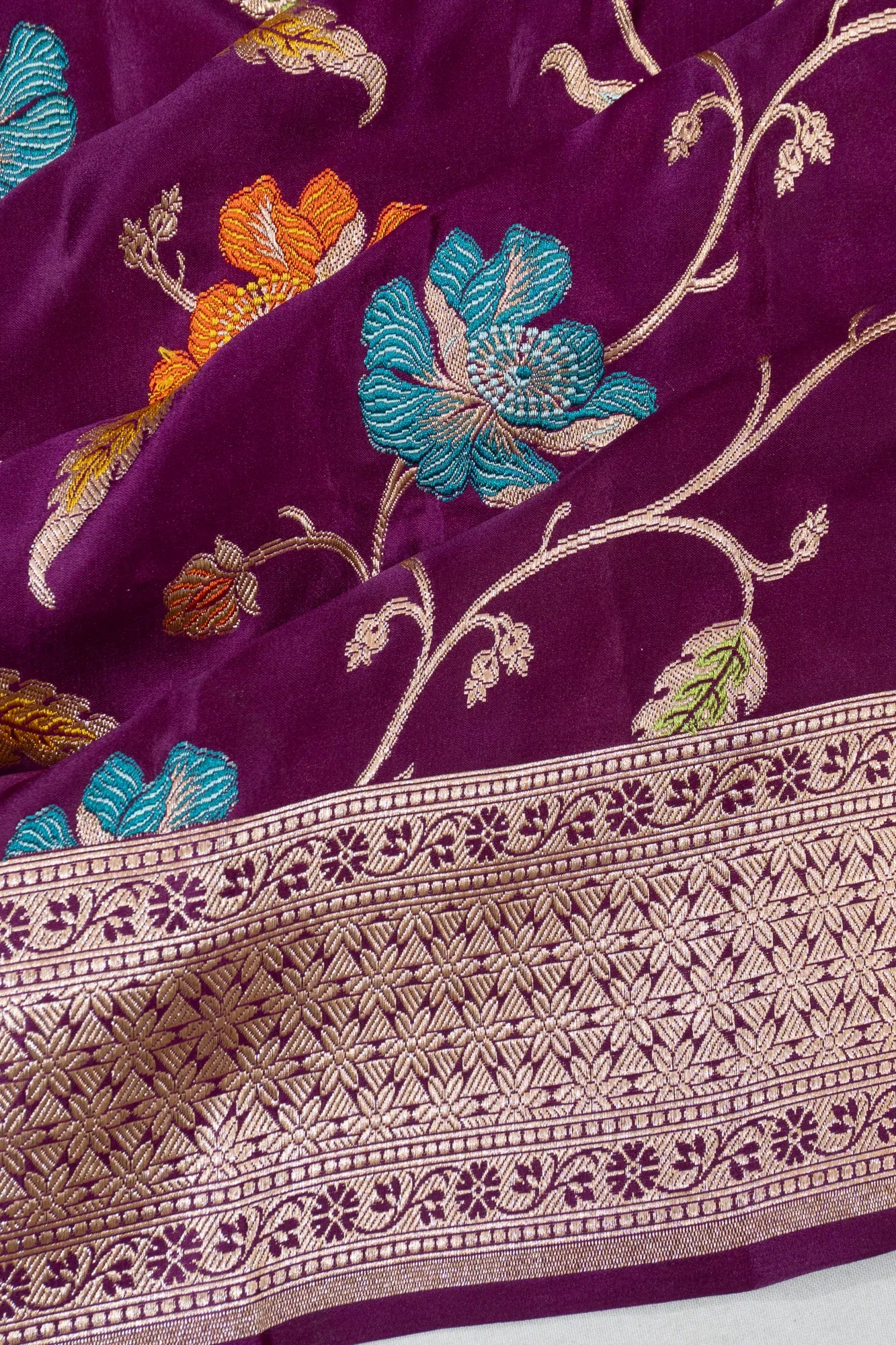 Banarasi Satin Jaal Purple Saree