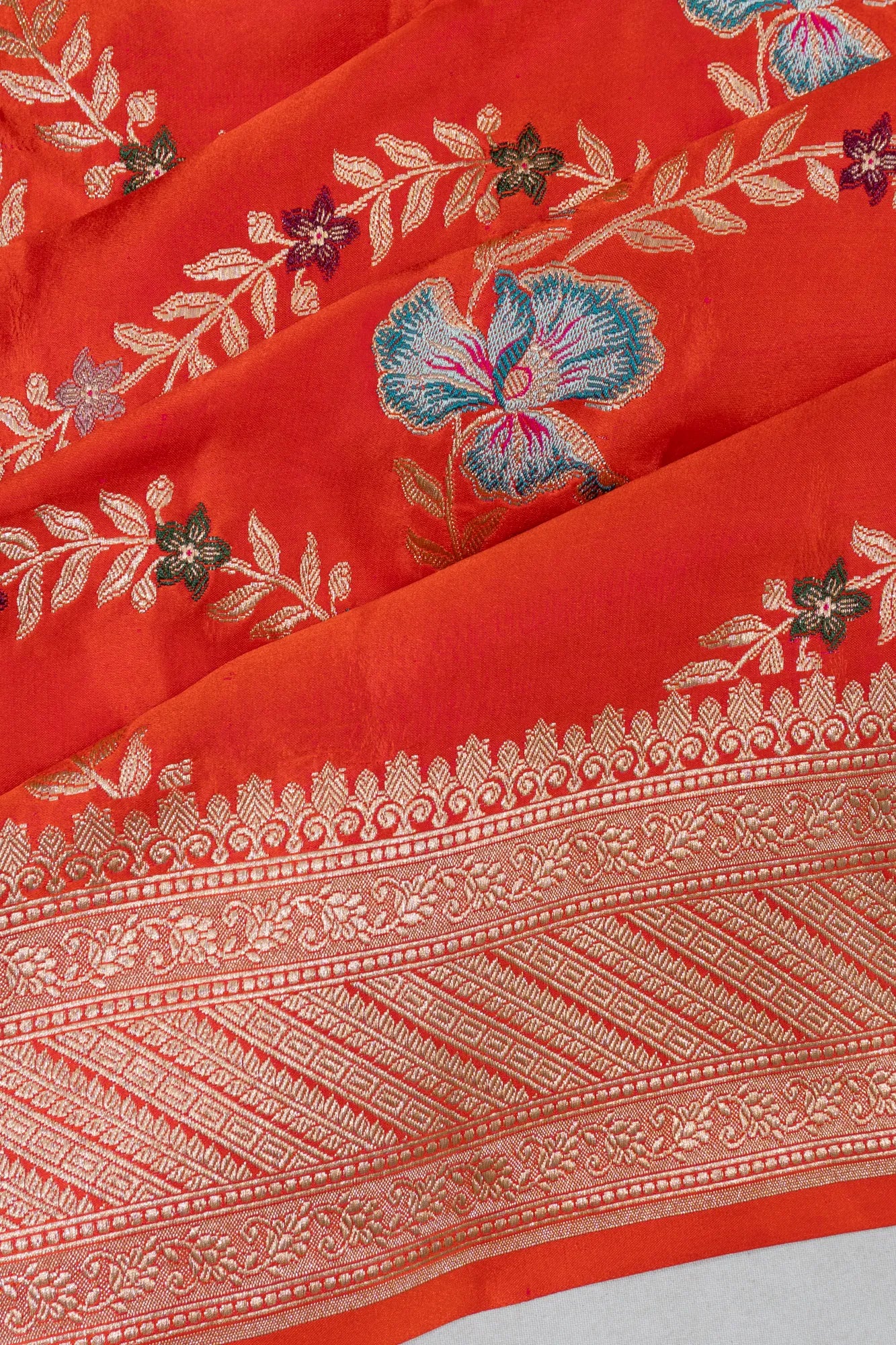 Banarasi Satin Jaal Orange Saree