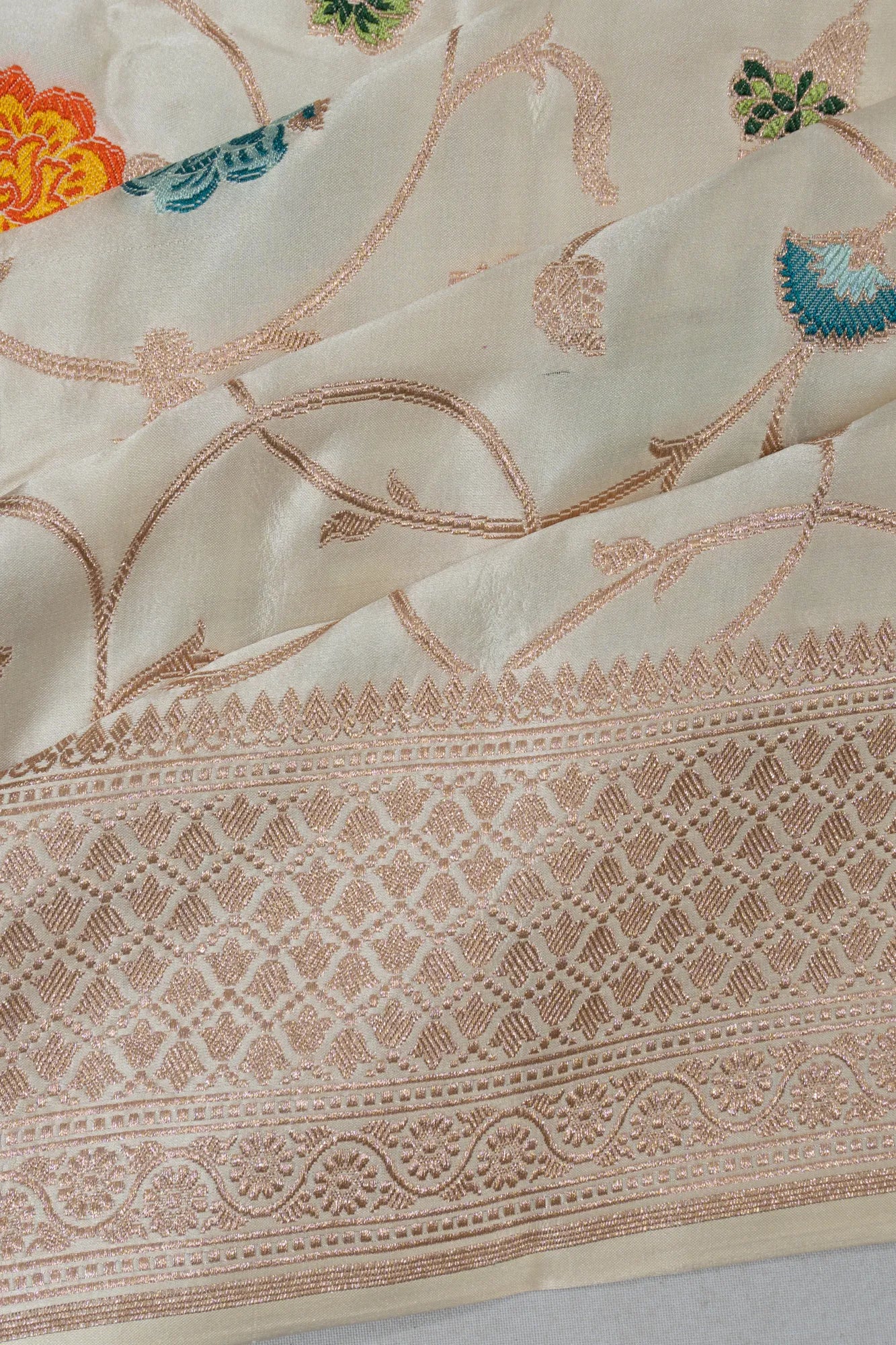 Banarasi Satin Jaal Off White Saree