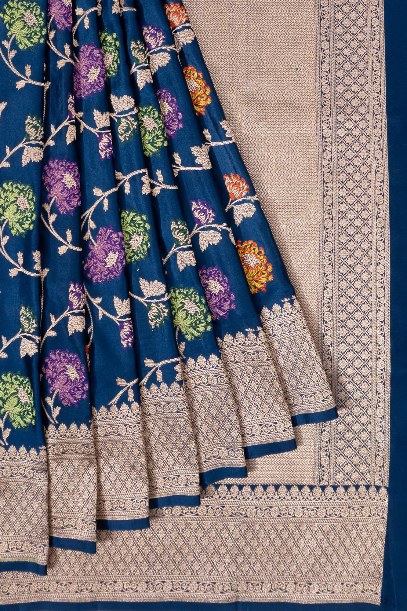 Banarasi Satin Jaal Blue Saree