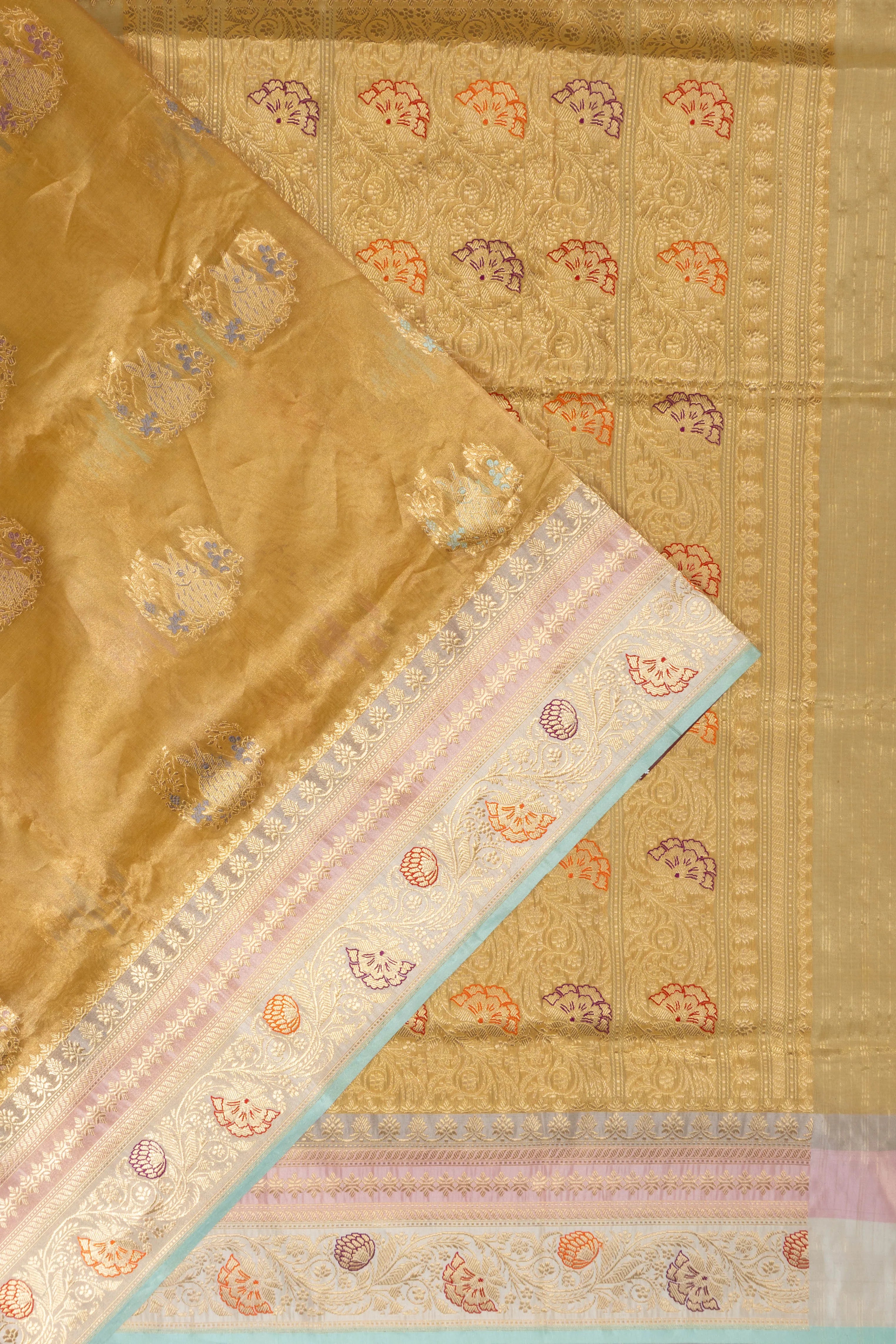 Banarasi Kora Organza Tissue Butta Gold Saree