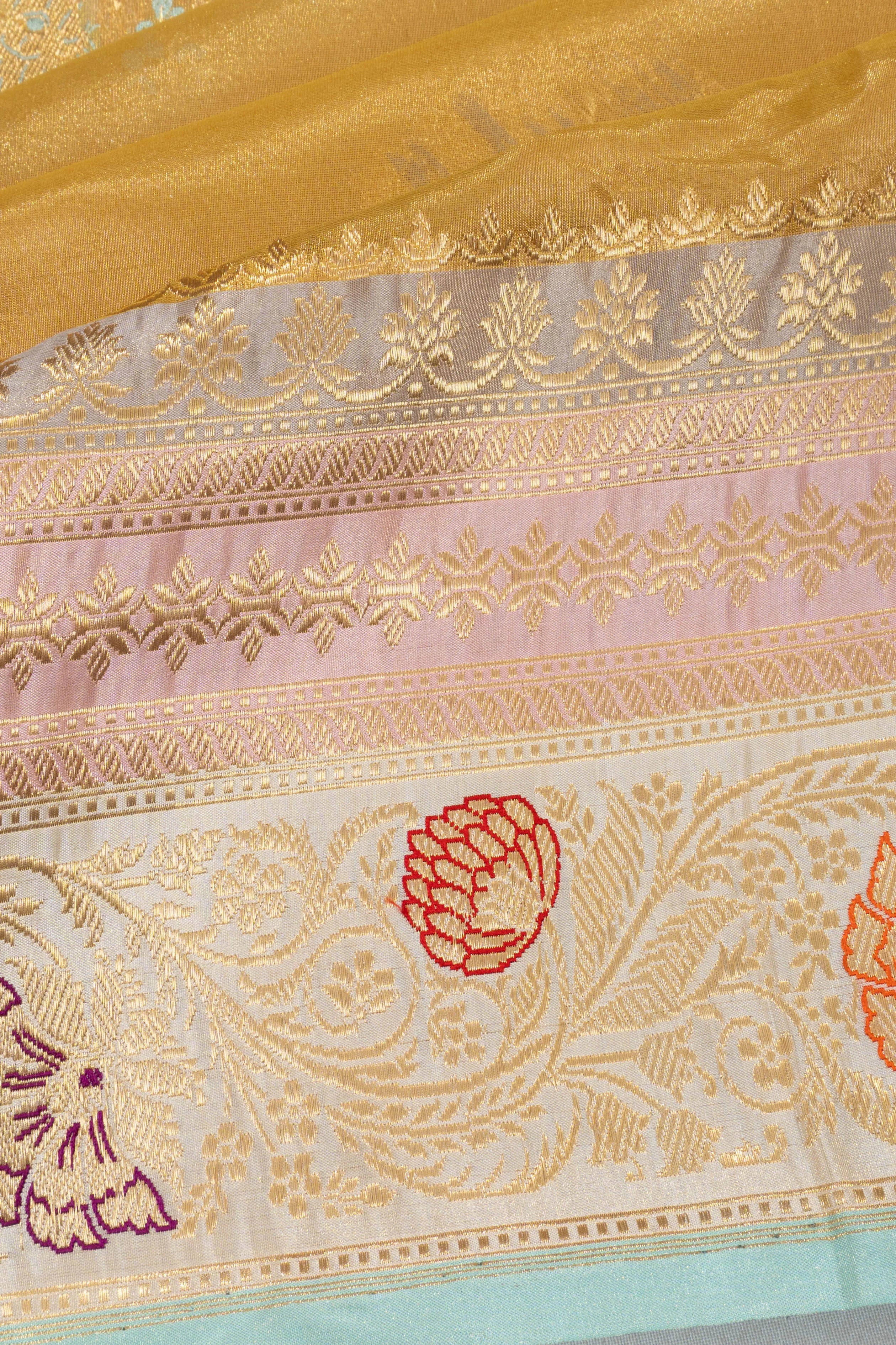 Banarasi Kora Organza Tissue Butta Gold Saree