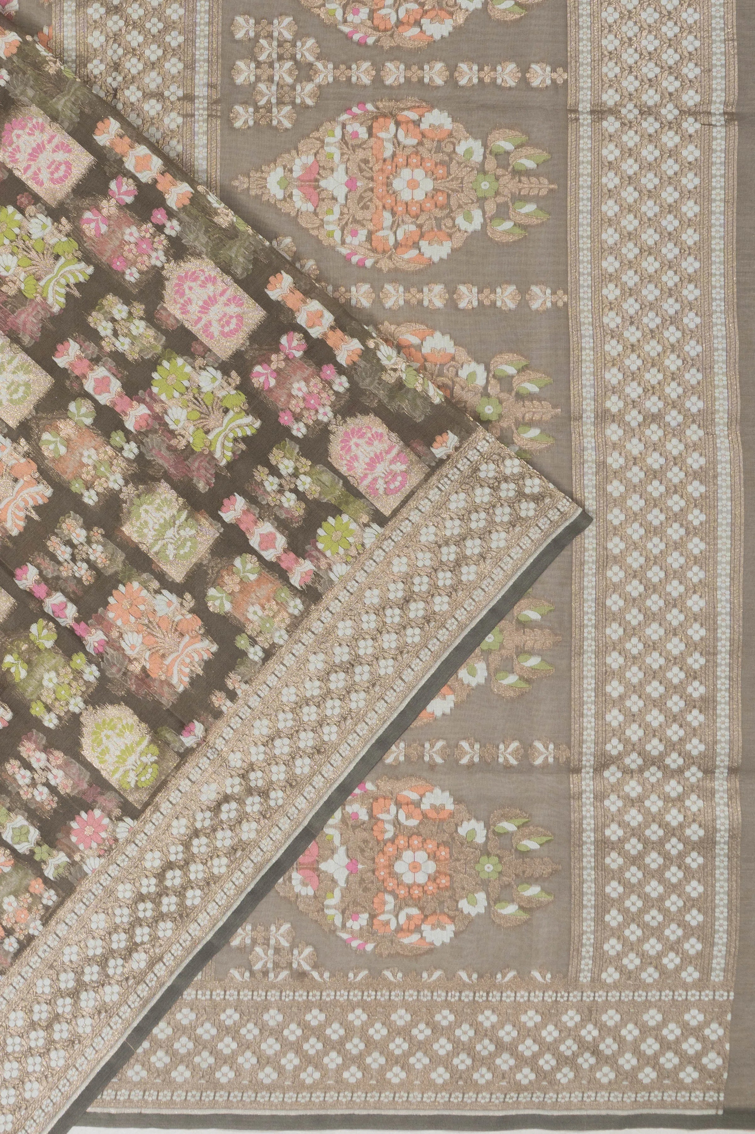 Banarasi Kora Organza Brocade Grey Saree