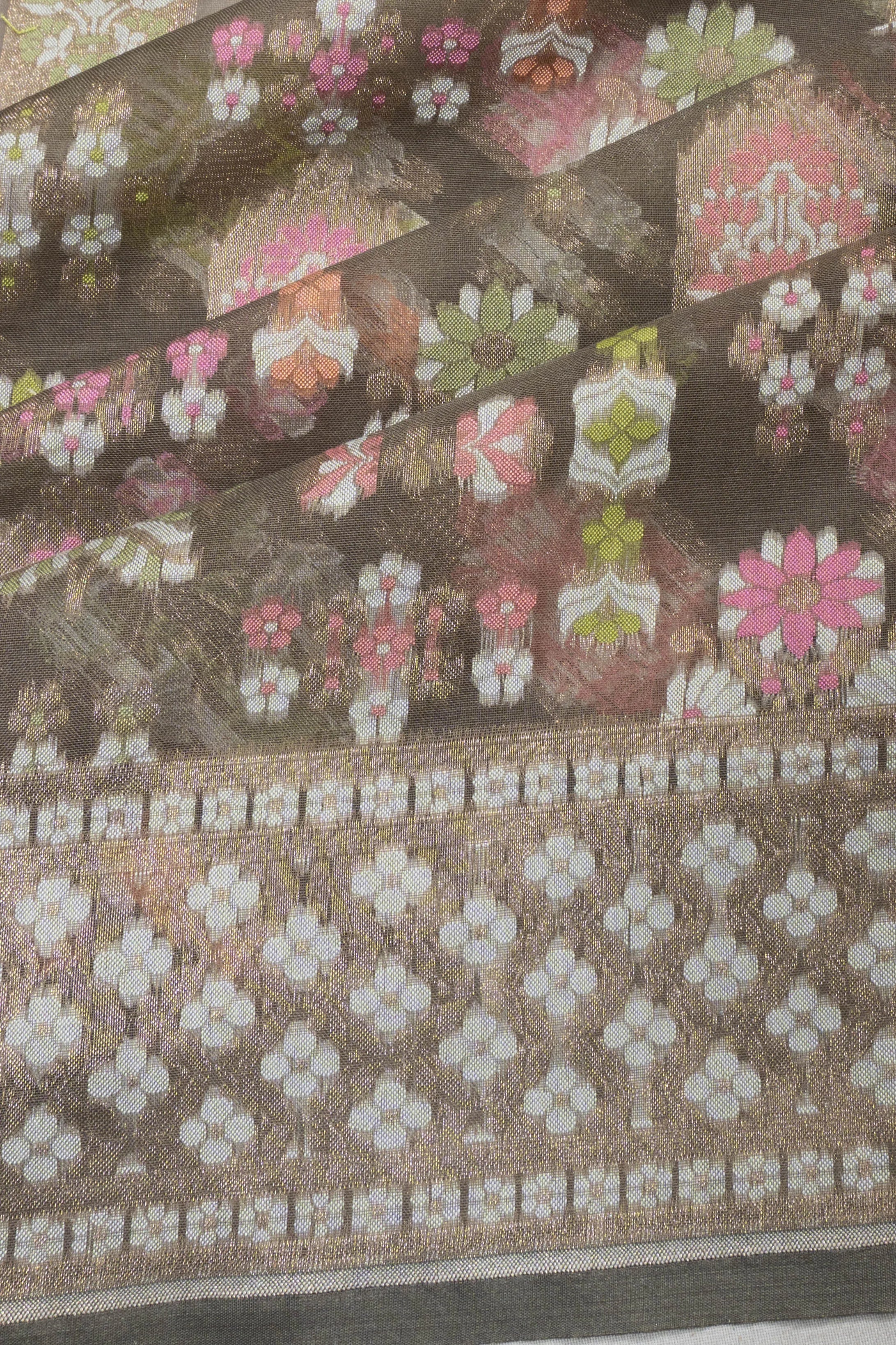 Banarasi Kora Organza Brocade Grey Saree