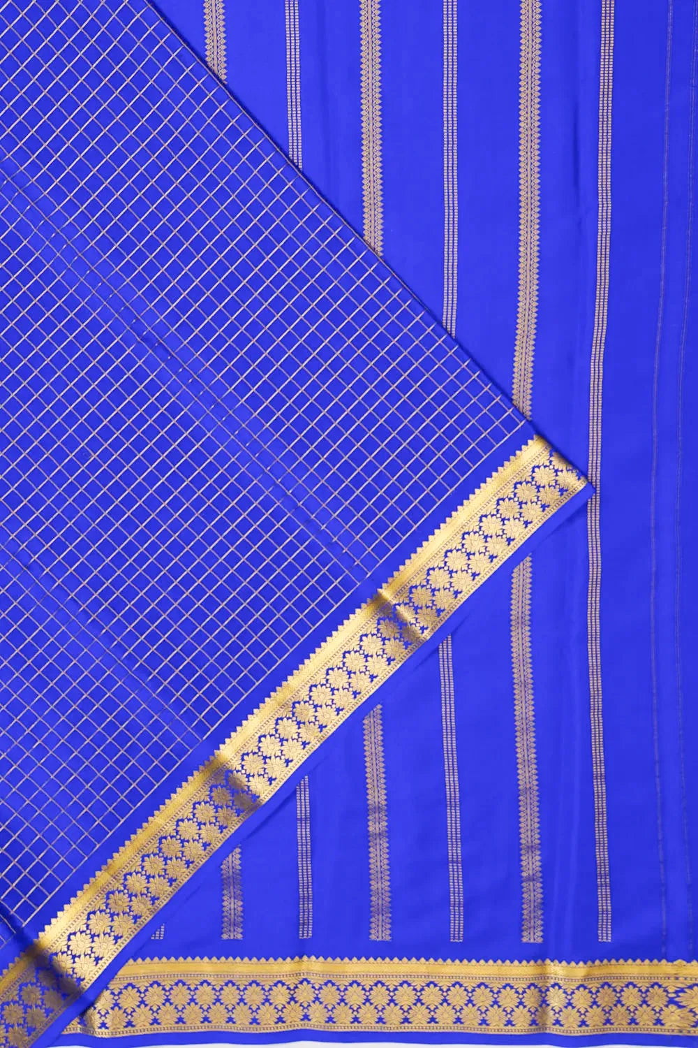 Mysore Silk Checks Royal Blue Saree