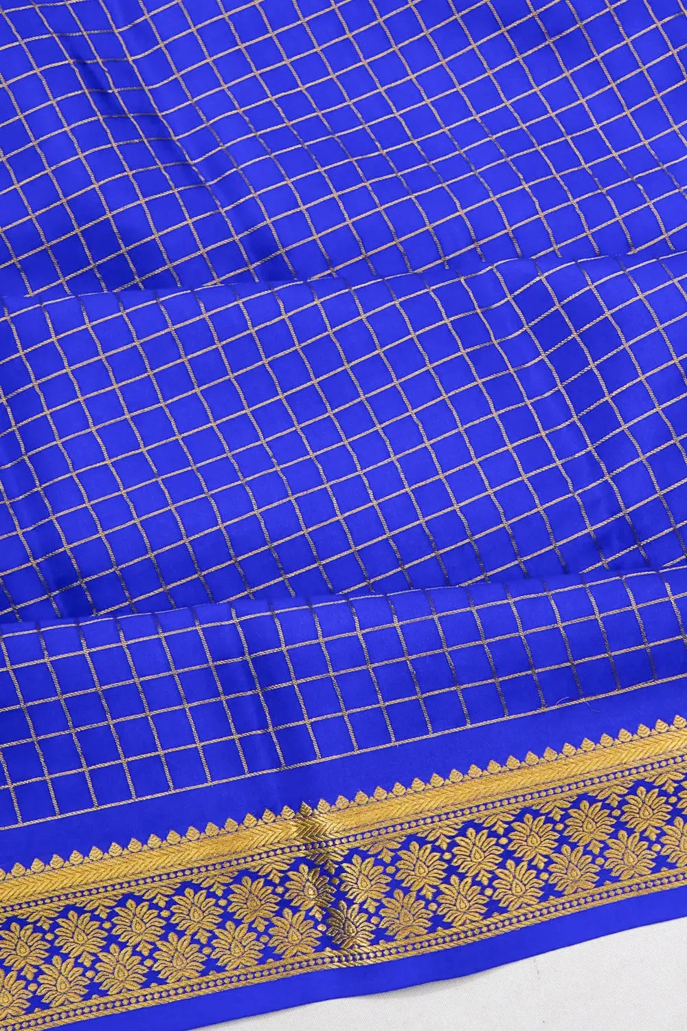 Mysore Silk Checks Royal Blue Saree