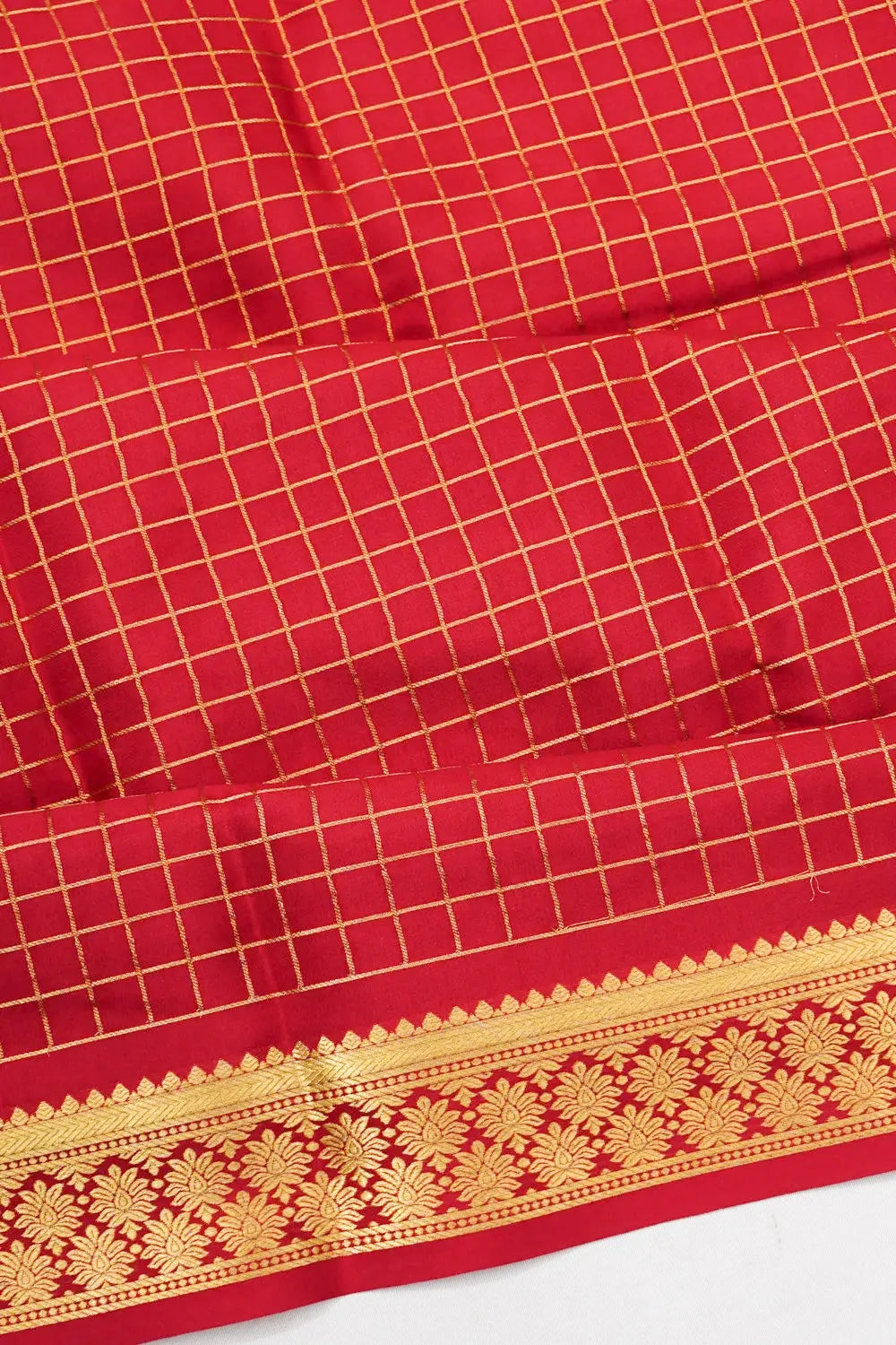 Mysore Silk Checks Maroon Saree