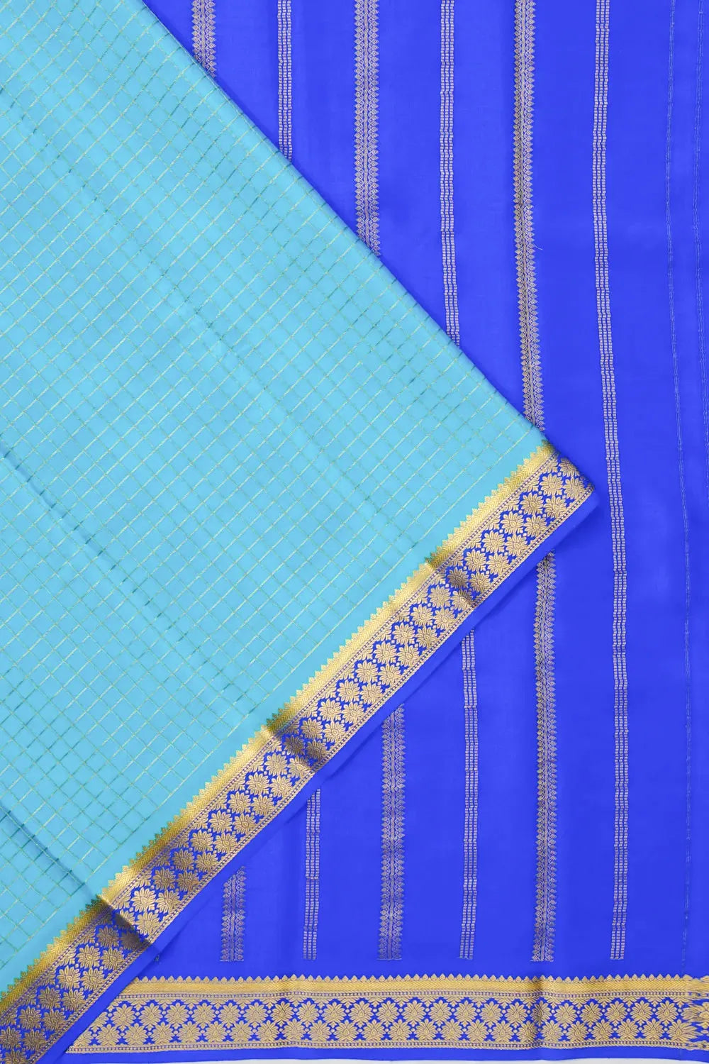Mysore Silk Checks Sky Blue Saree