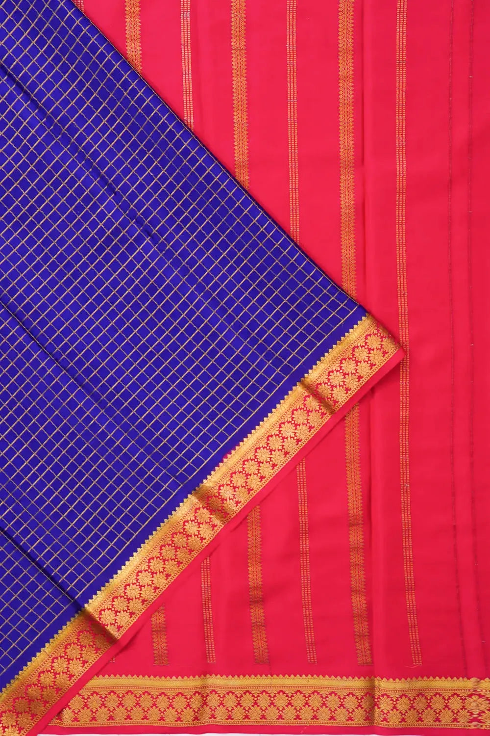 Mysore Silk Checks Dark Blue Saree