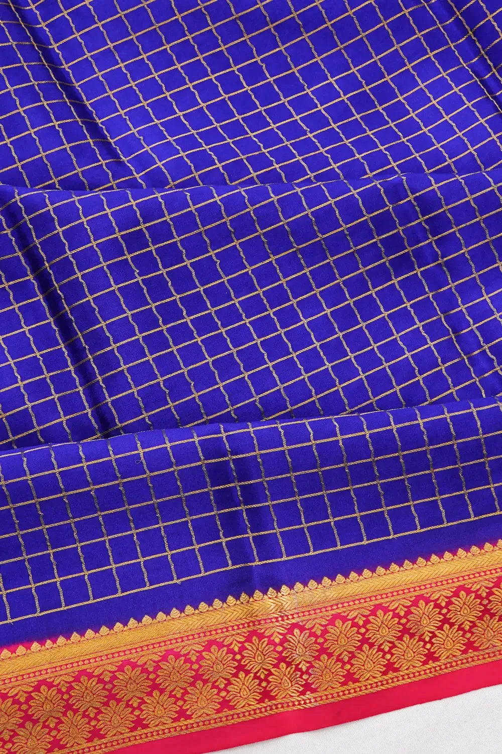 Mysore Silk Checks Dark Blue Saree