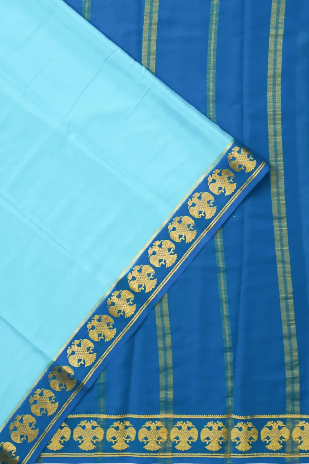Mysore Silk Plain Sea Blue Saree