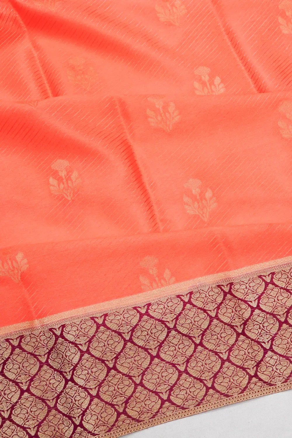 Mysore Silk Jacquard Lines And Butta Orange Saree