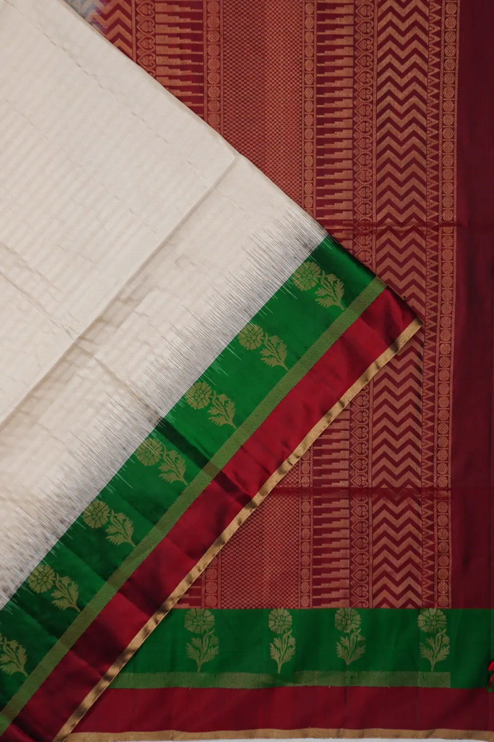 Coimbatore Silk Horizontal Lines Off White Saree