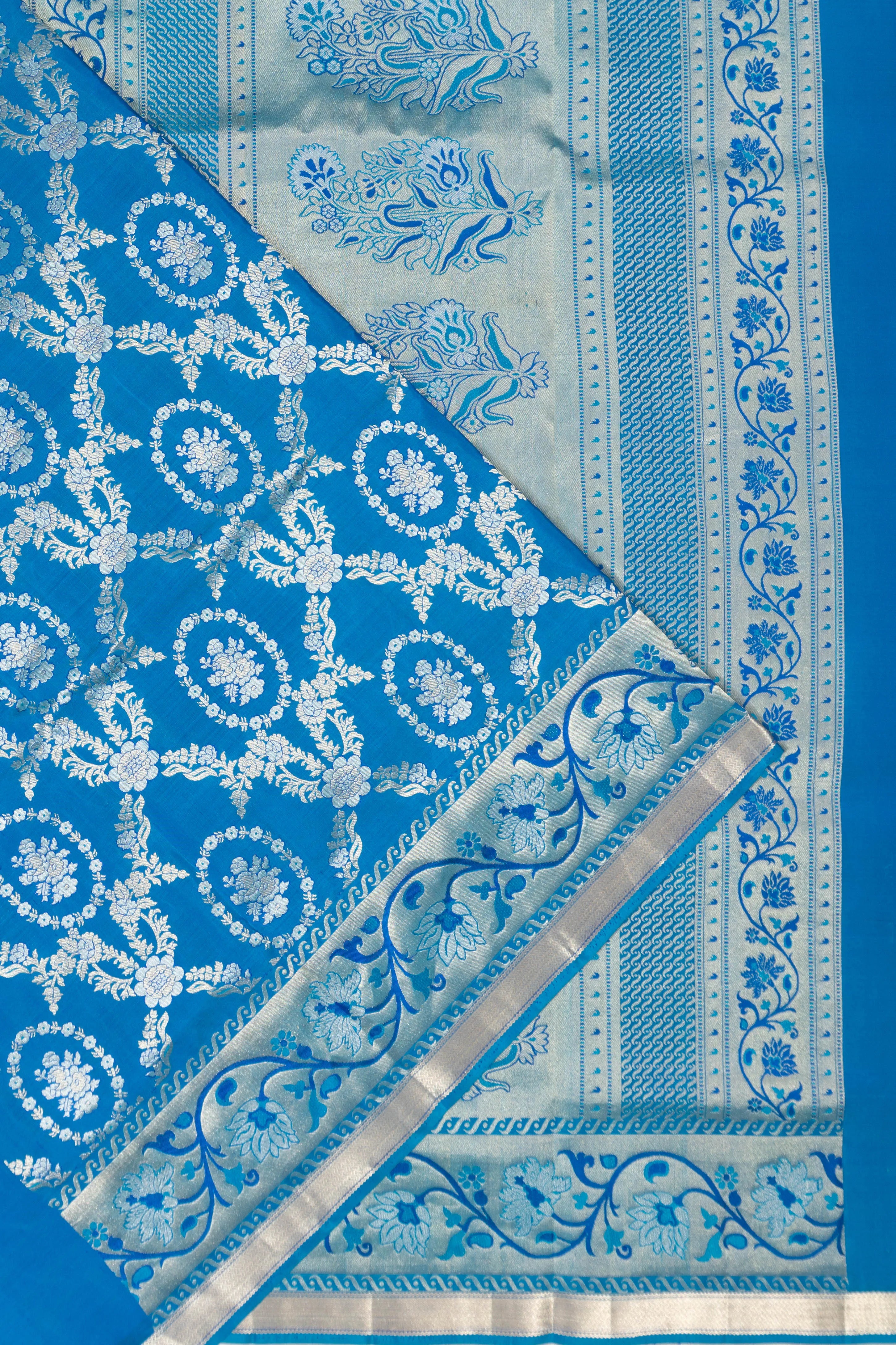 Coimbatore Soft Silk Jaal And Butta Blue Saree