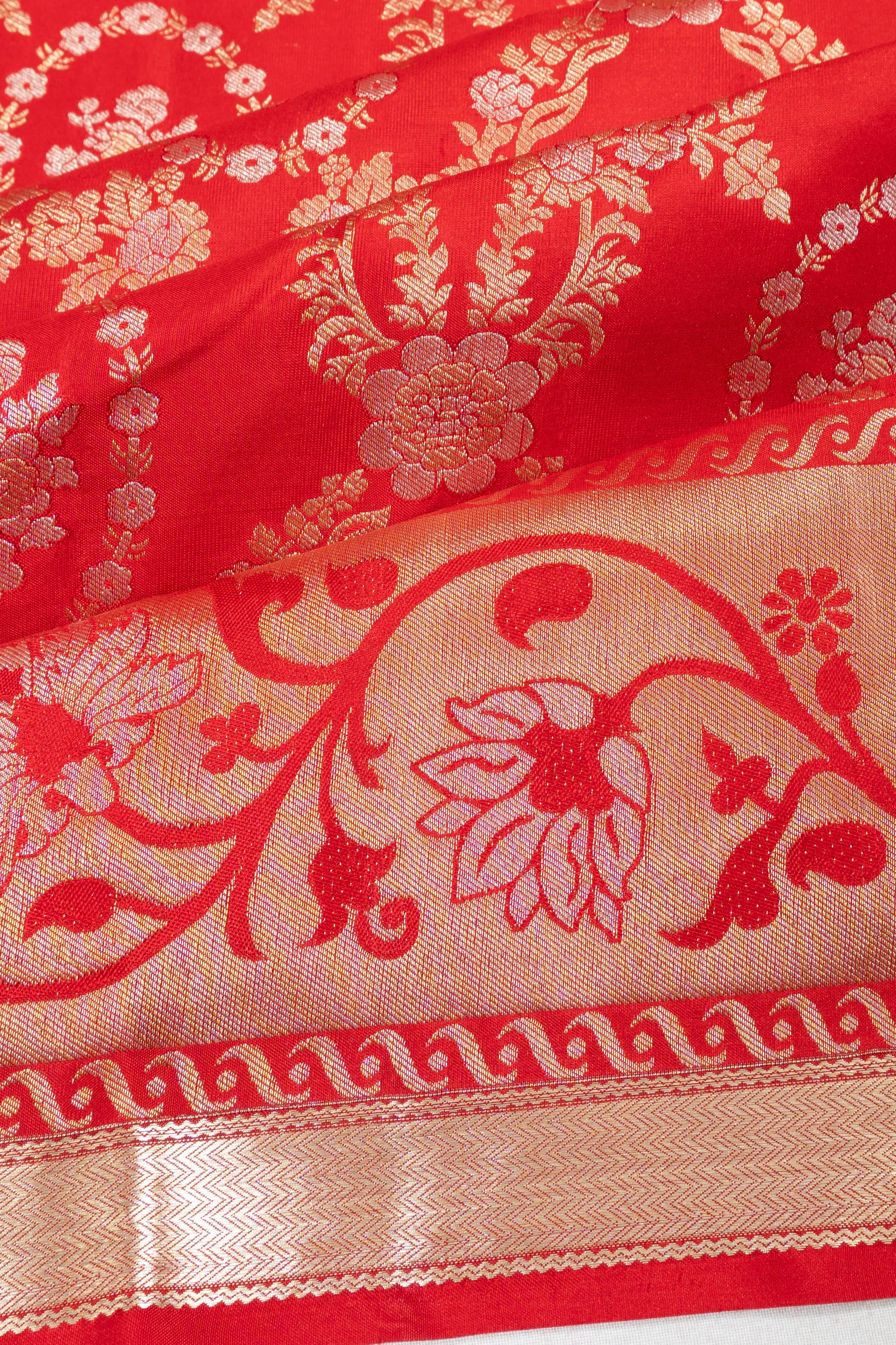 Coimbatore Soft Silk Jaal And Butta Red Saree