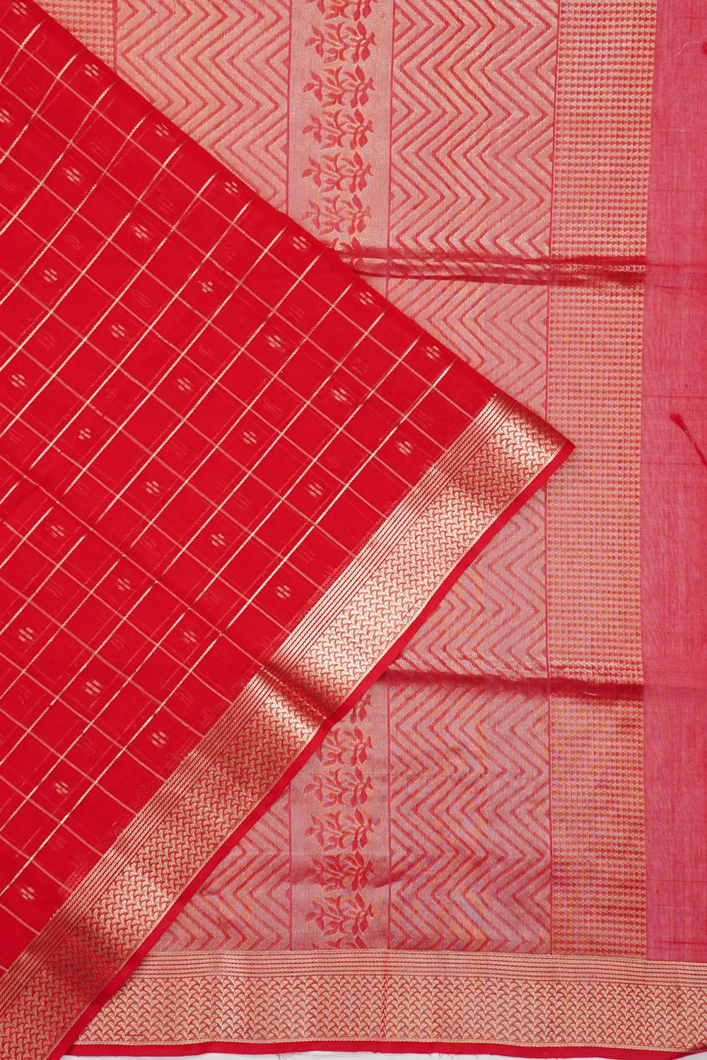 Organza Checks And Butta Red Saree
