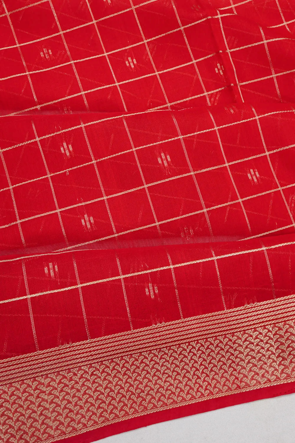 Organza Checks And Butta Red Saree