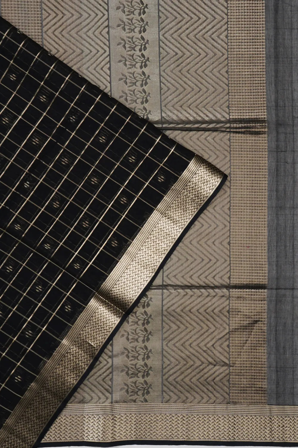 Organza Checks And Butta Black Saree