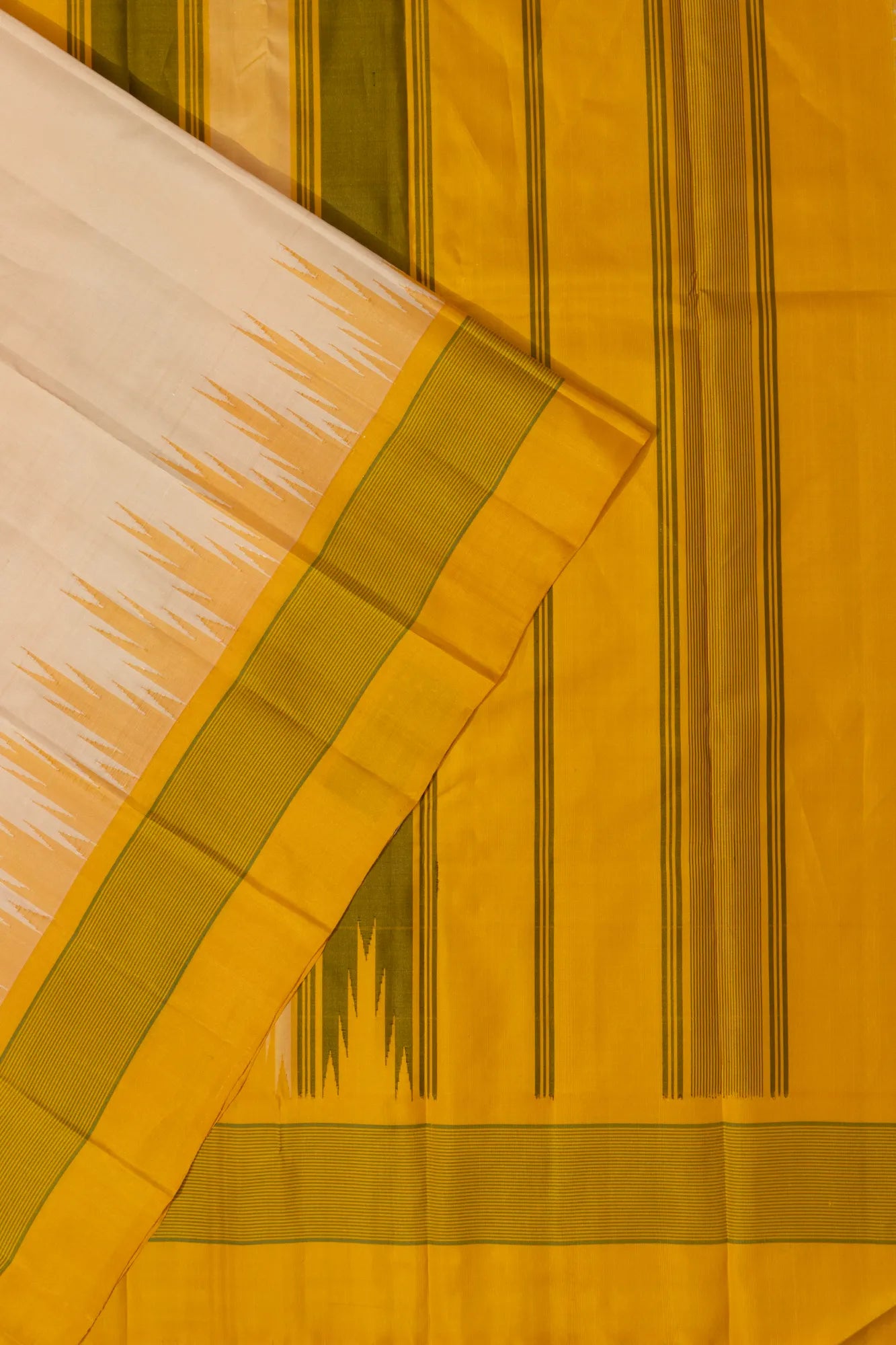 Coimbatore Soft Silk Plain Cream Saree With Temple Border